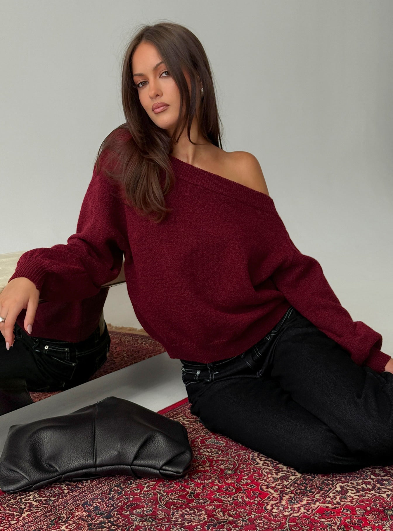 Noble Off The Shoulder Sweater Red women's sweater by Ellevoria