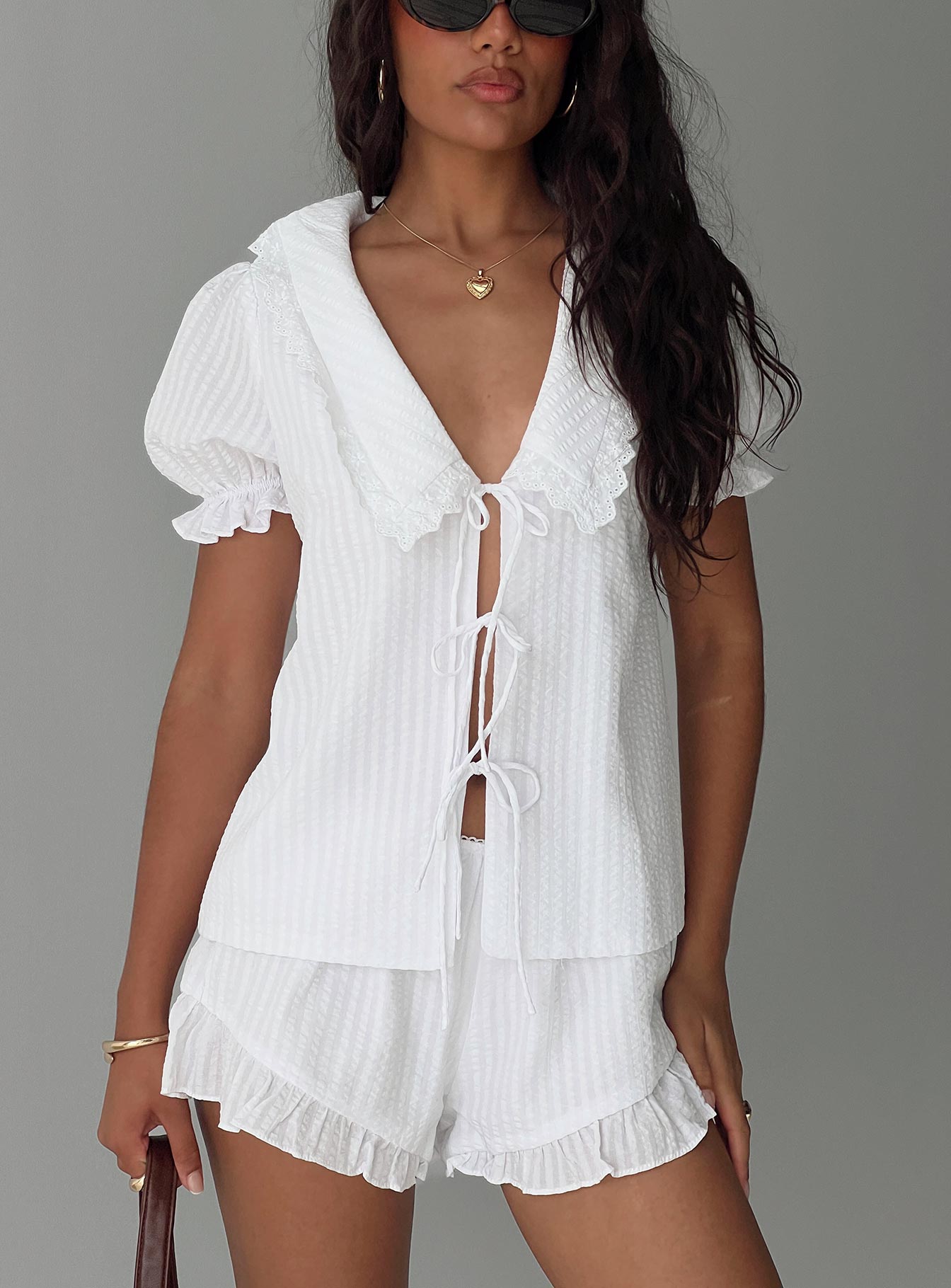 Eternal Sun Collared Set White women's two piece set by Ellevoria