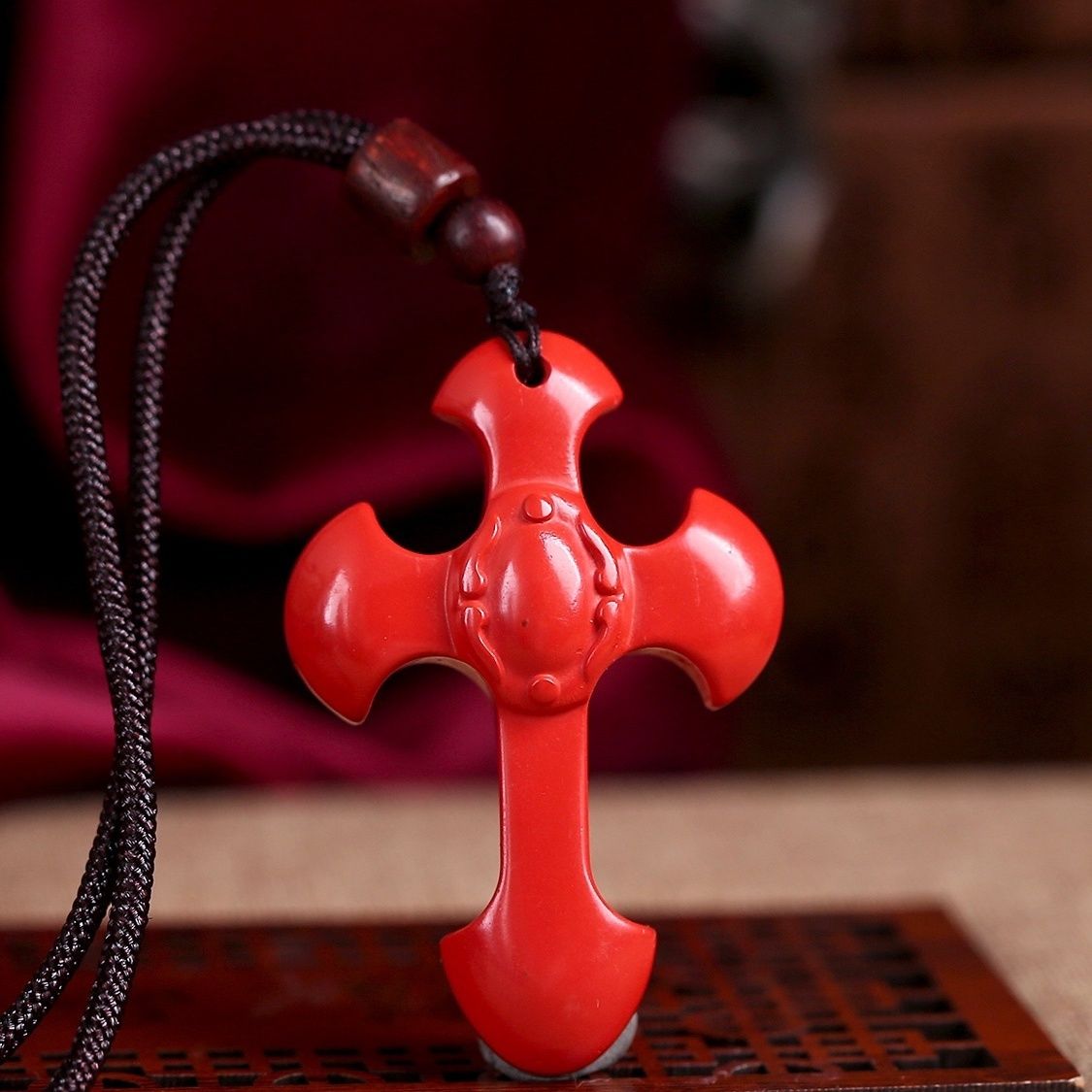 Cinnabar Cross Pendant Necklace