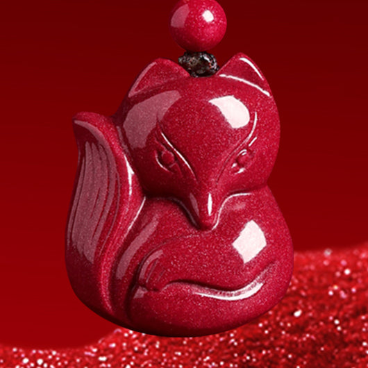 Cinnabar Nine-Tailed Fox Pendant Necklace