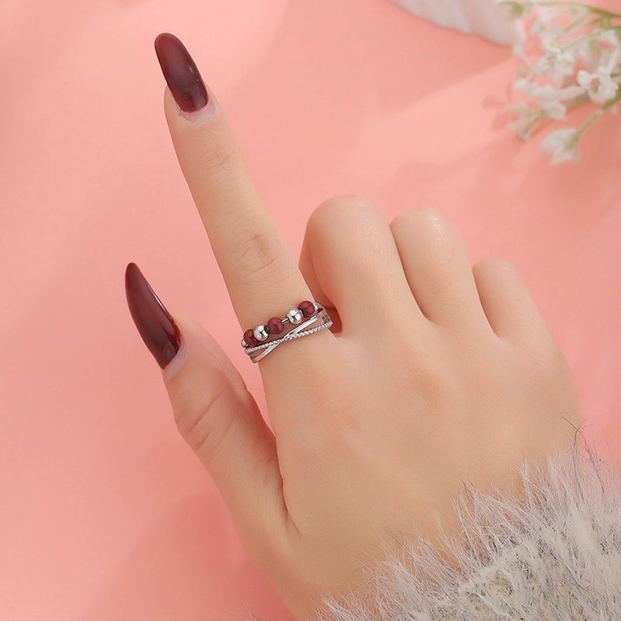 Cinnabar Bead Crossover Adjustable Ring – product image 2