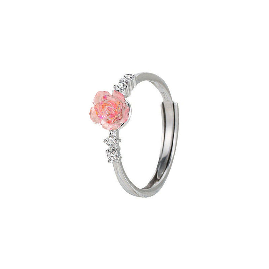 Hope Love & Renewal Sparkling Rose Flower Adjustable Ring