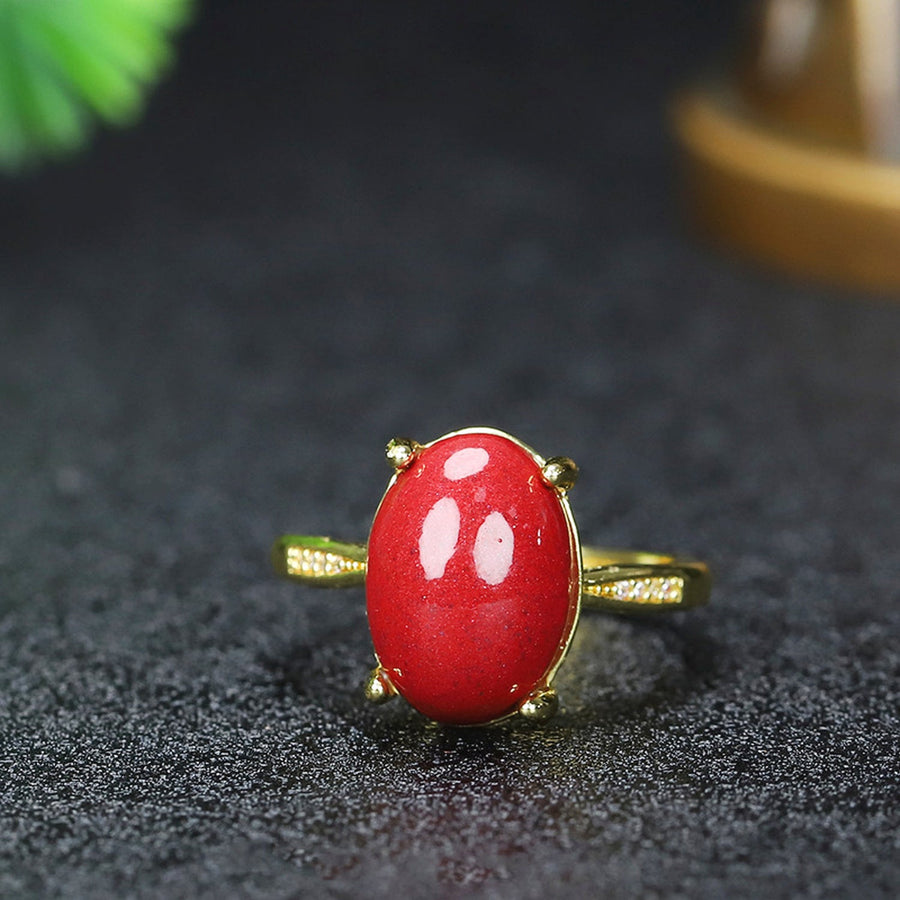 Oval Red Cinnabar Adjustable Statement Ring – product image 2
