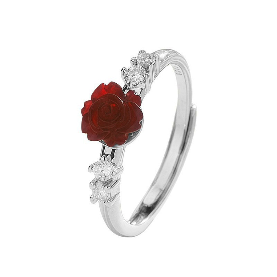 Hope Love & Renewal Sparkling Rose Flower Adjustable Ring