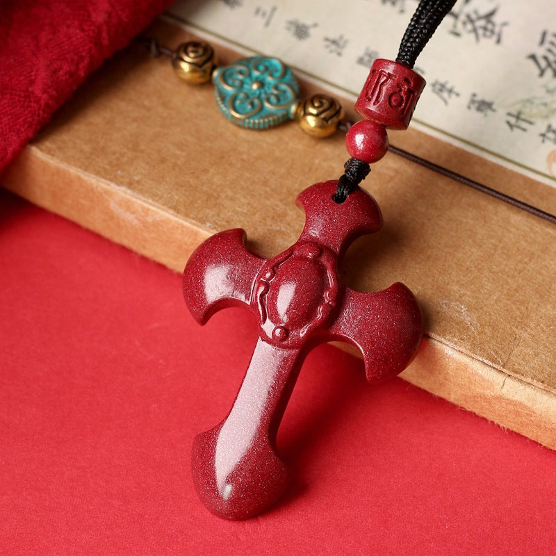 Cinnabar Cross Pendant Necklace