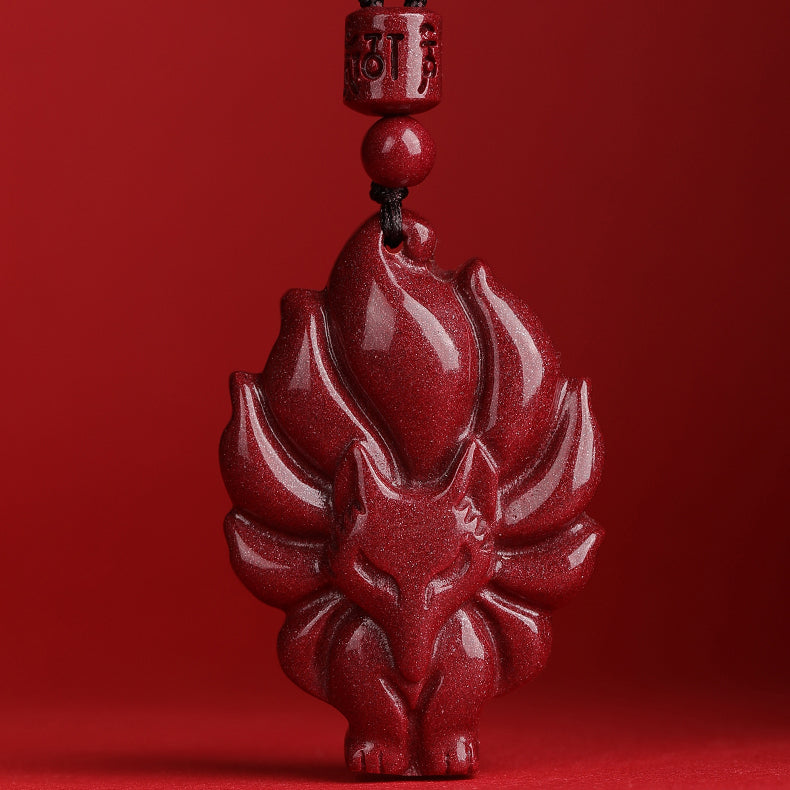 Cinnabar Nine-Tailed Fox Pendant Necklace