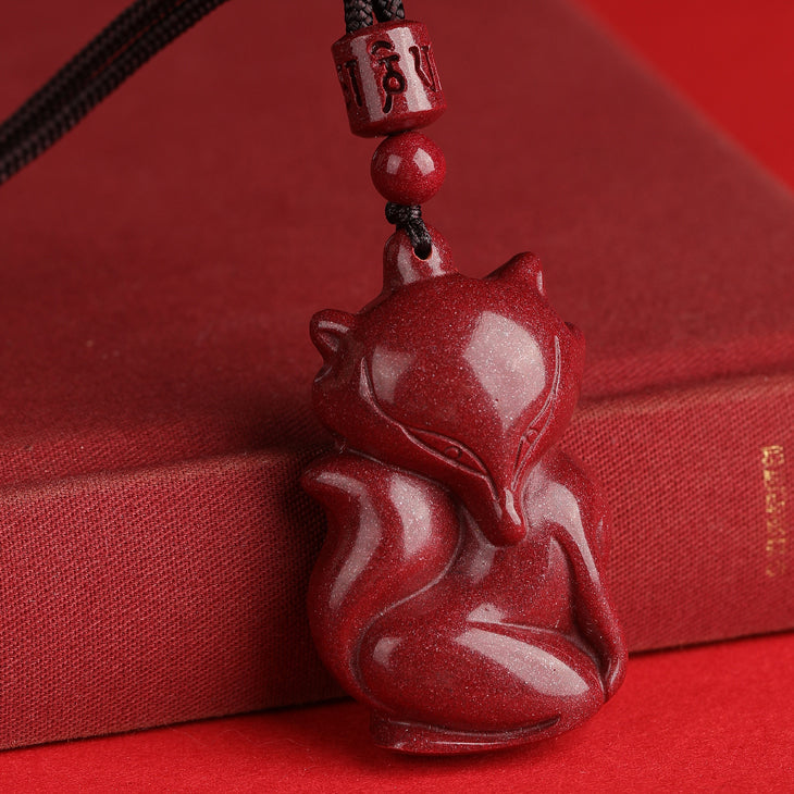 Cinnabar Nine-Tailed Fox Pendant Necklace ❀