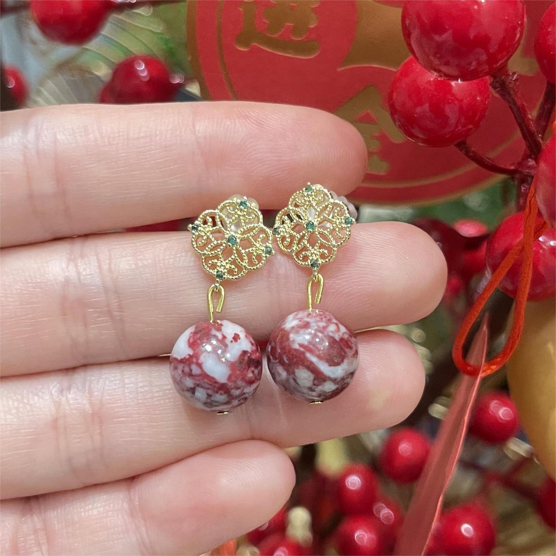 14k Gold & Raw Cinnabar Bead Earrings – Natural Gemstone Drops