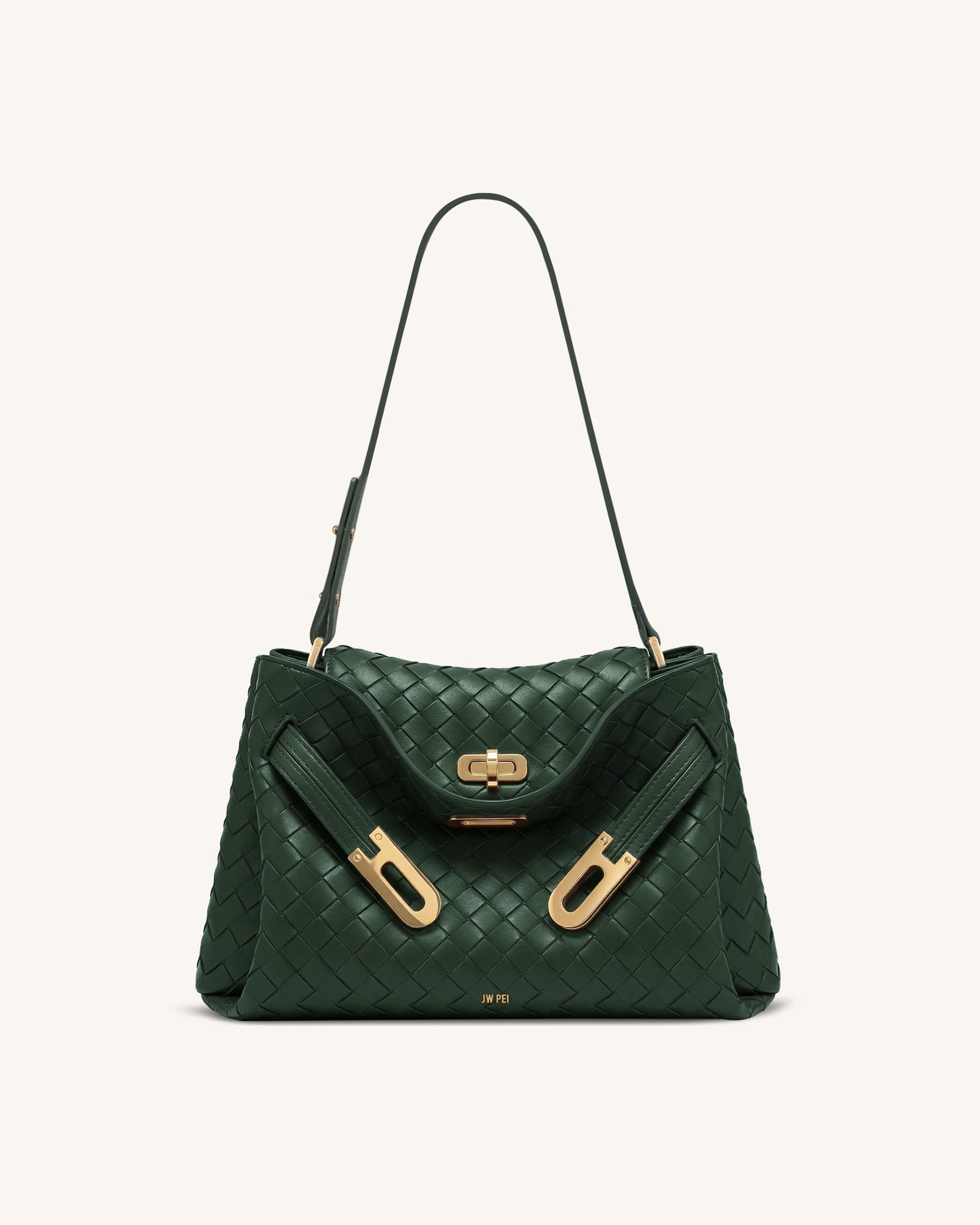 Rhea Woven Texture Double Buckle Shoulder Bag - Teal