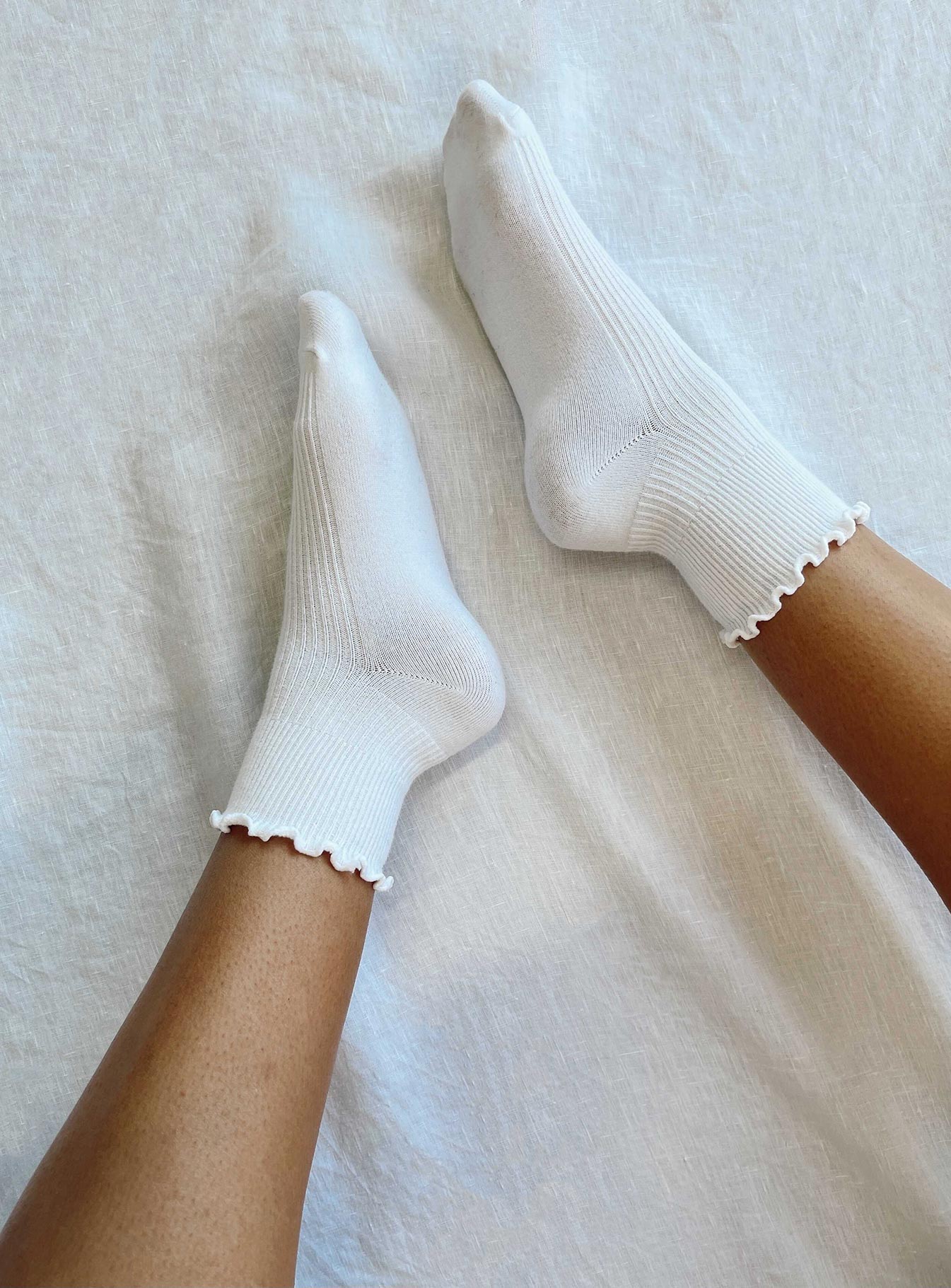 Ribbed Ruffle Socks White women's socks by Ellevoria