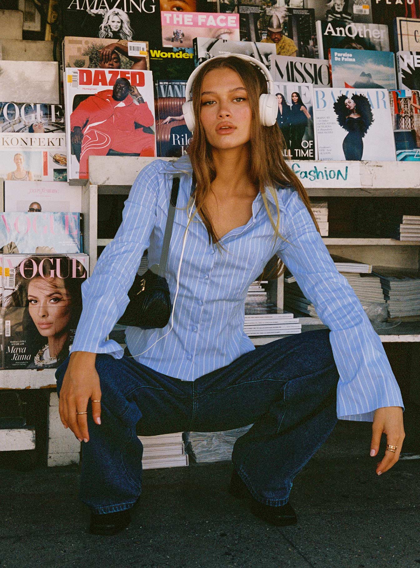 Anni Pinstripe Shirt Blue - women's shirt by Ellevoria - view 11
