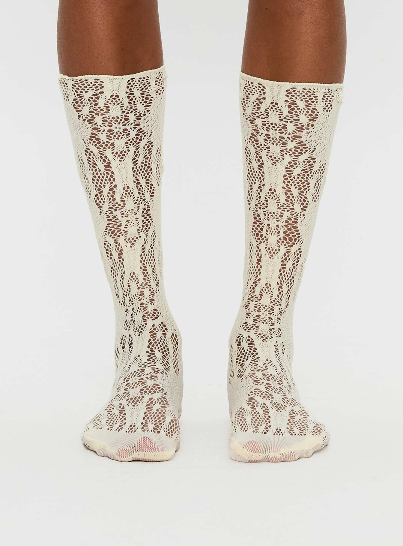 Sandra Dee Knee High Sheer Socks Cream women's socks by Ellevoria