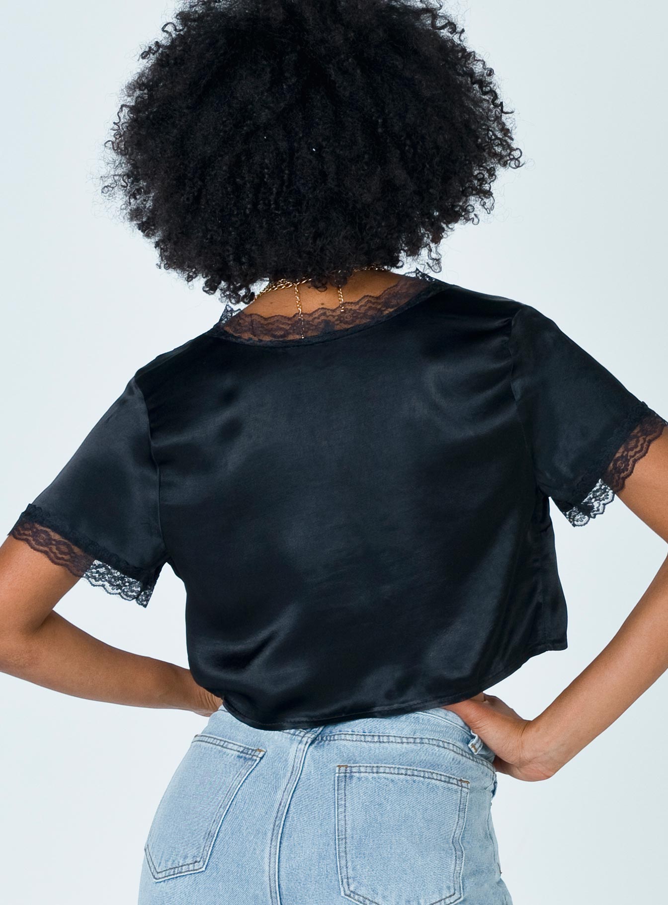 Vintage Tie Up Top Black - women's shirt by Ellevoria - view 5