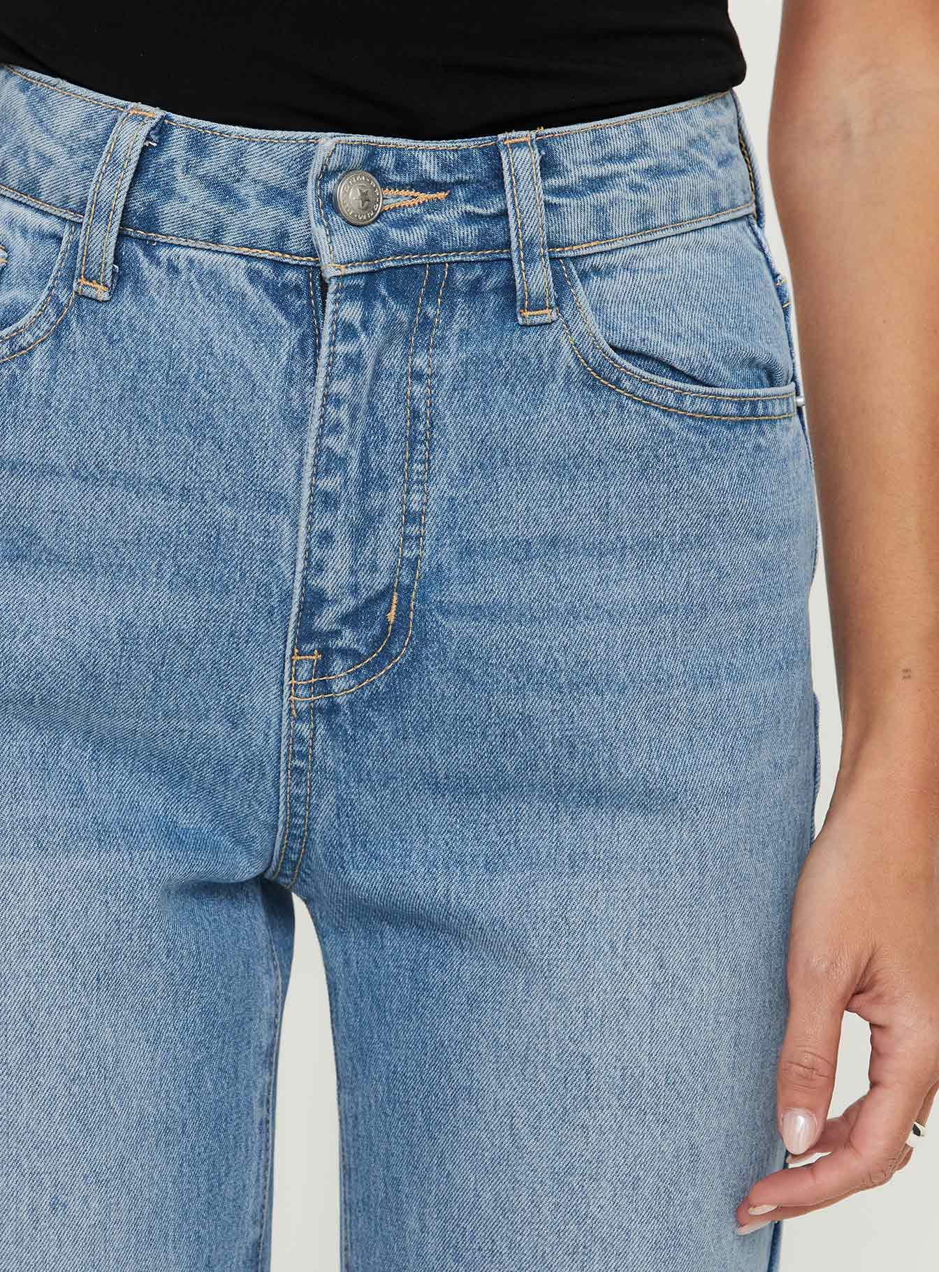 Henesey High Rise Straight Leg Jeans Mid Blue Wash women's denim jeans by Ellevoria