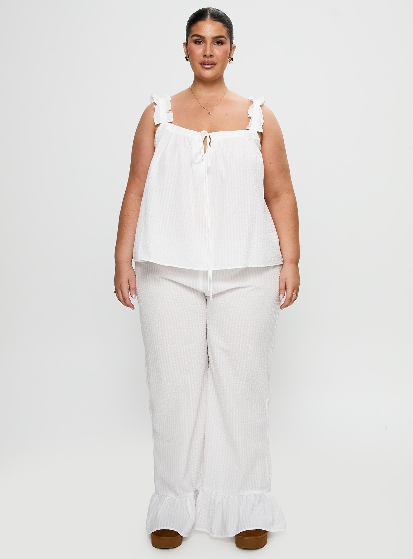 Santabelle Frill Pants White Curve women's pant set by Ellevoria