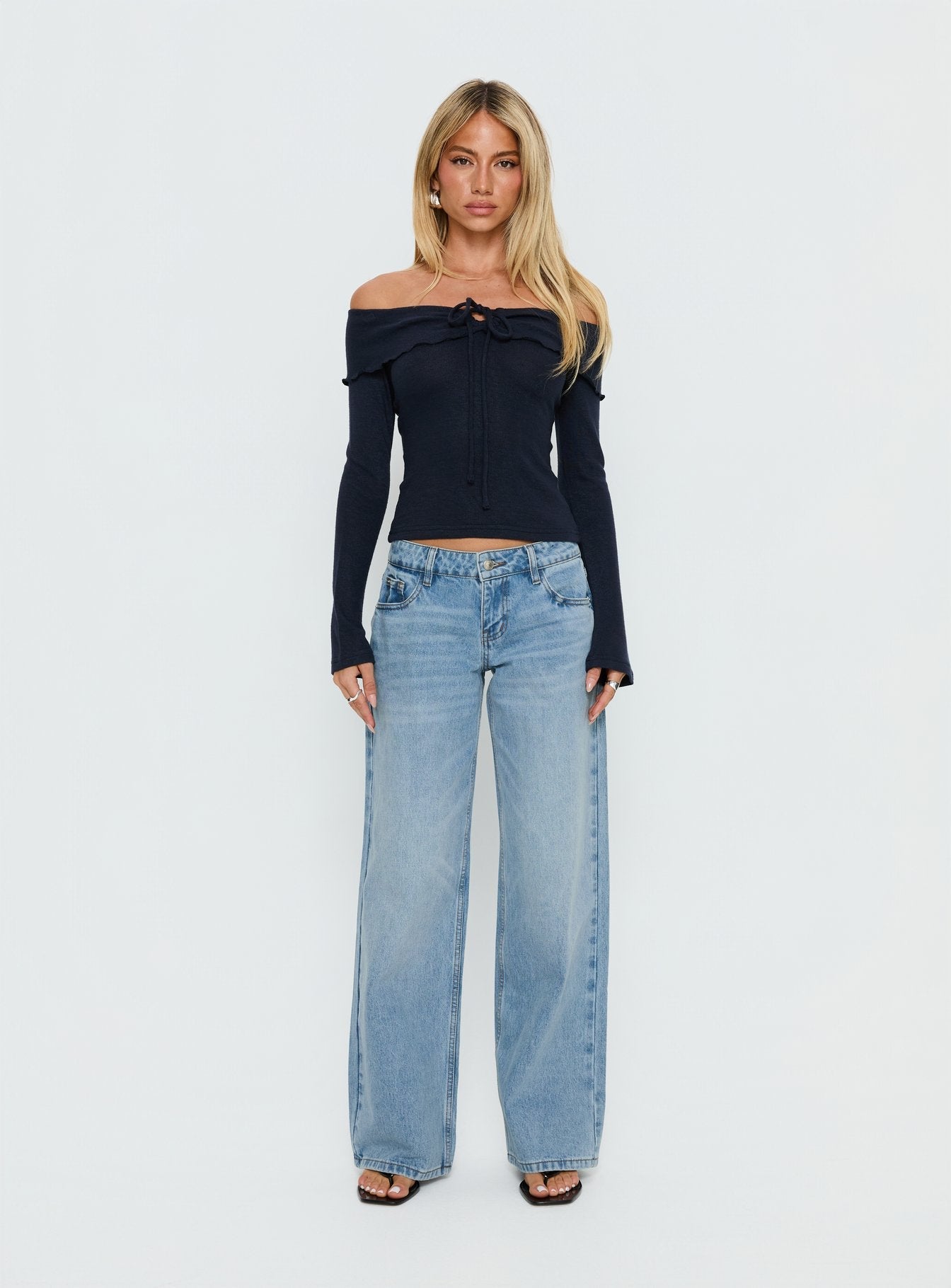 Ellanor Low Rise Slouch Denim Jean Washed Mid Blue Wash women's denim jeans by Ellevoria