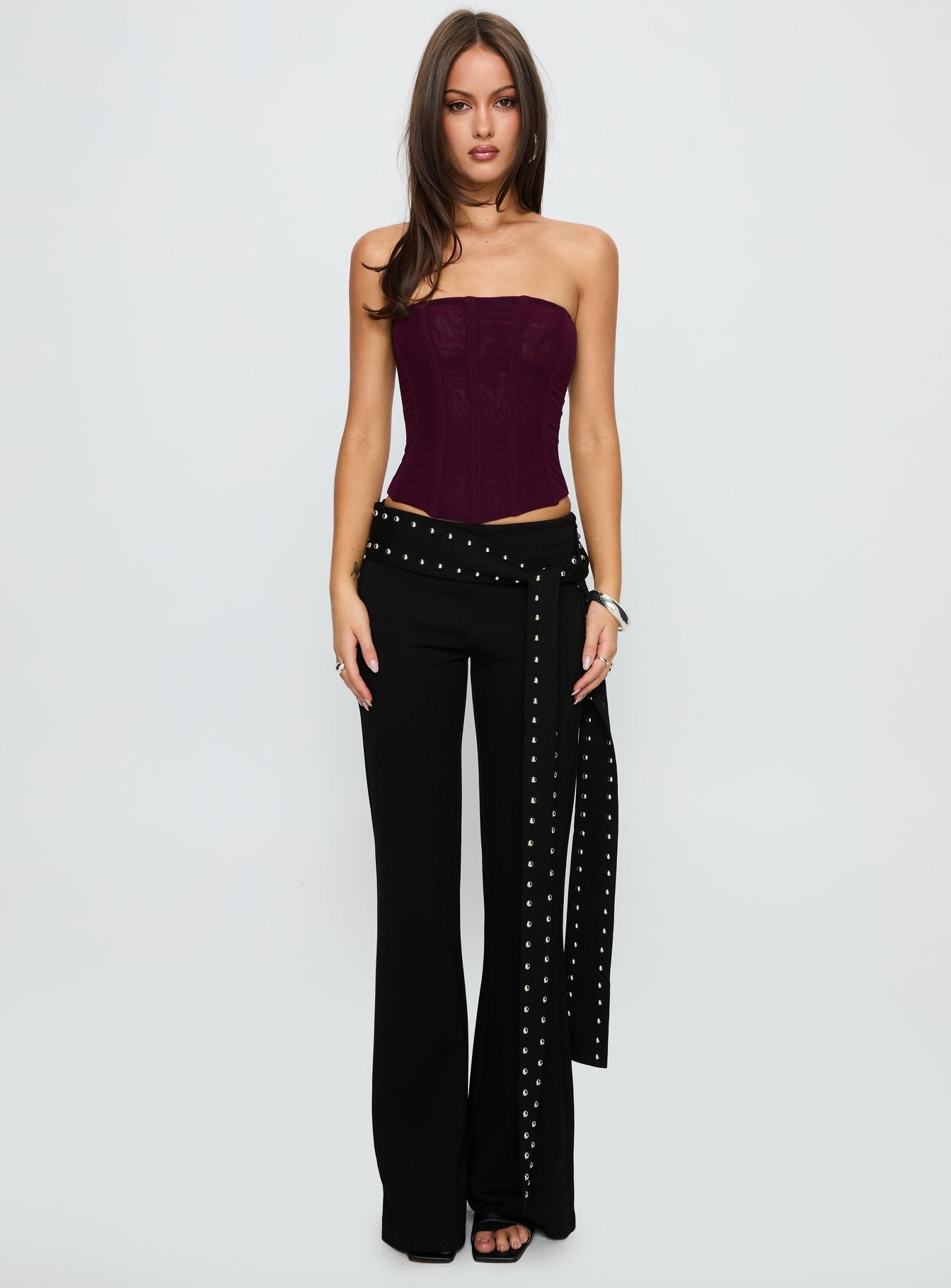 Oscuro Longline Mesh Corset Top Currant - women's top by Ellevoria - view 7