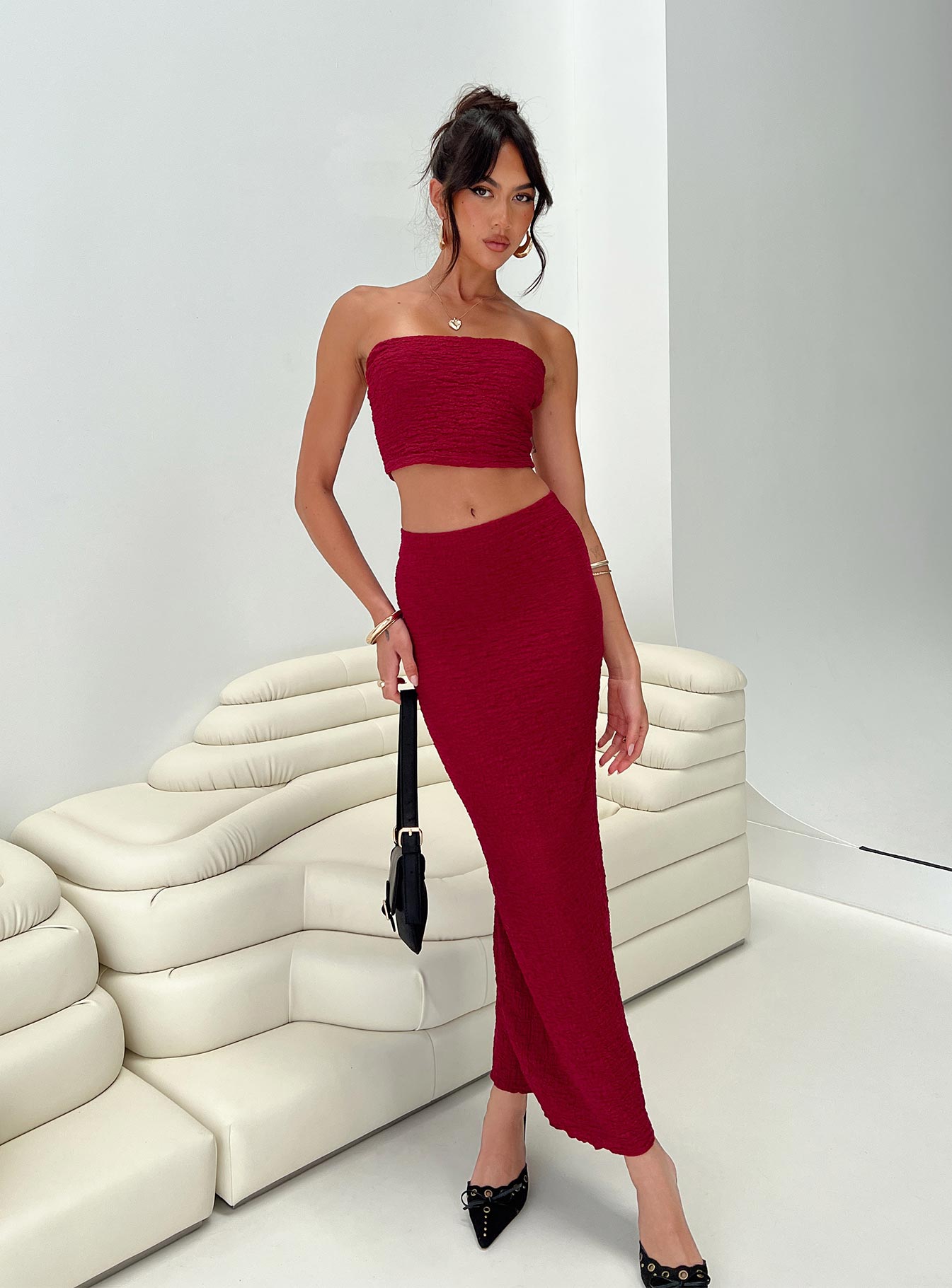 Martha Set Burgundy women's skirt set by Ellevoria