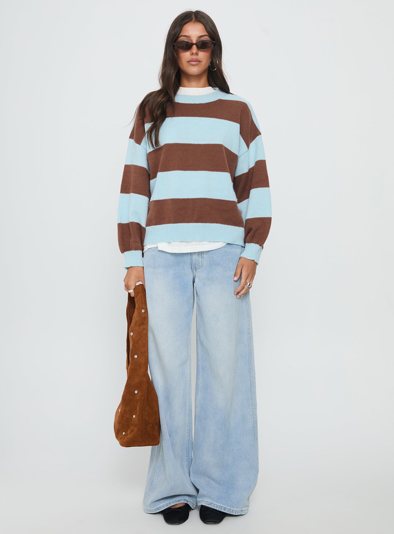 Ardentia Crew Neck Knit Sweater Aqua Stripe women's sweater by Ellevoria