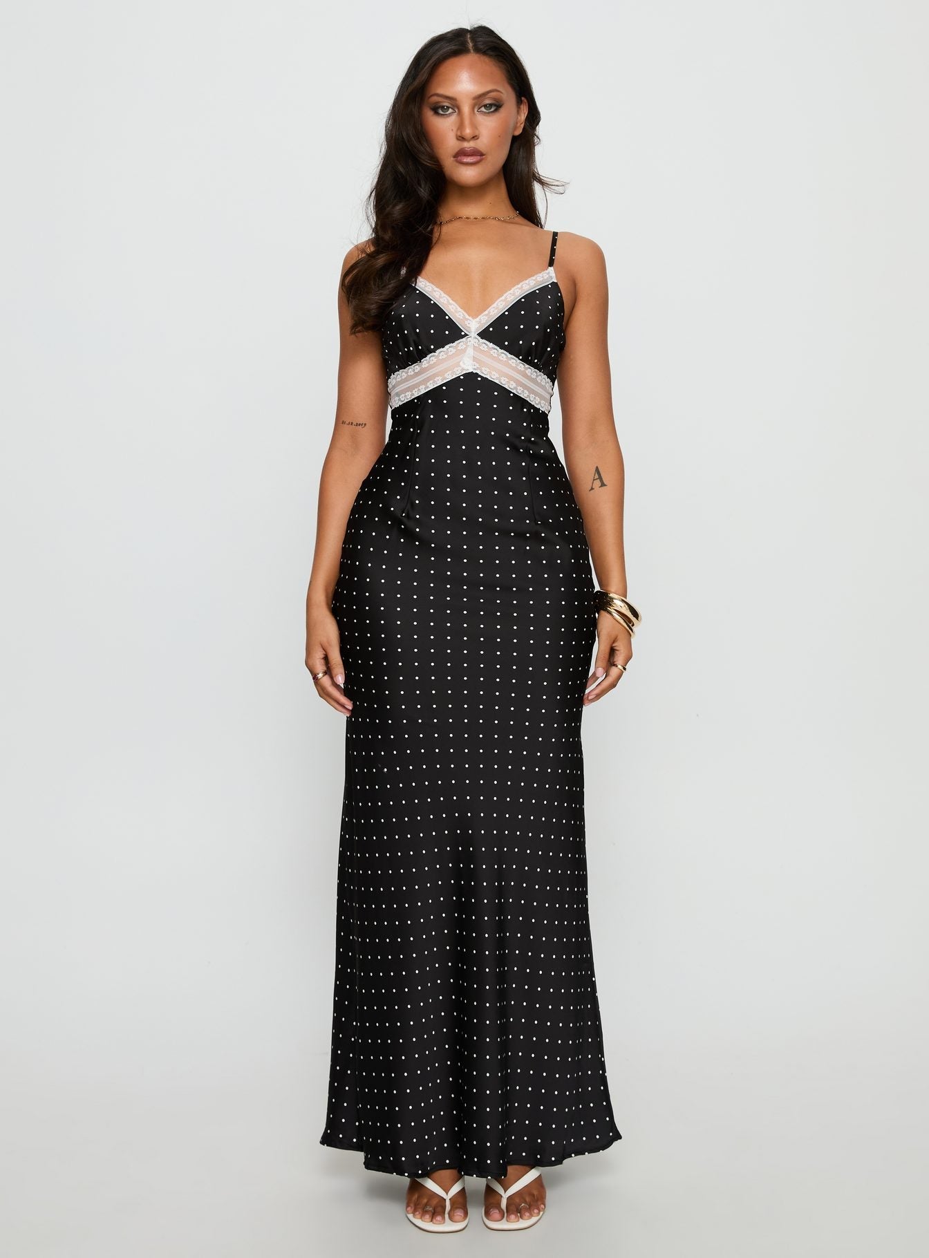 Inki Lace Maxi Dress Black Polka Dot - women's maxi dress by Ellevoria - view 6