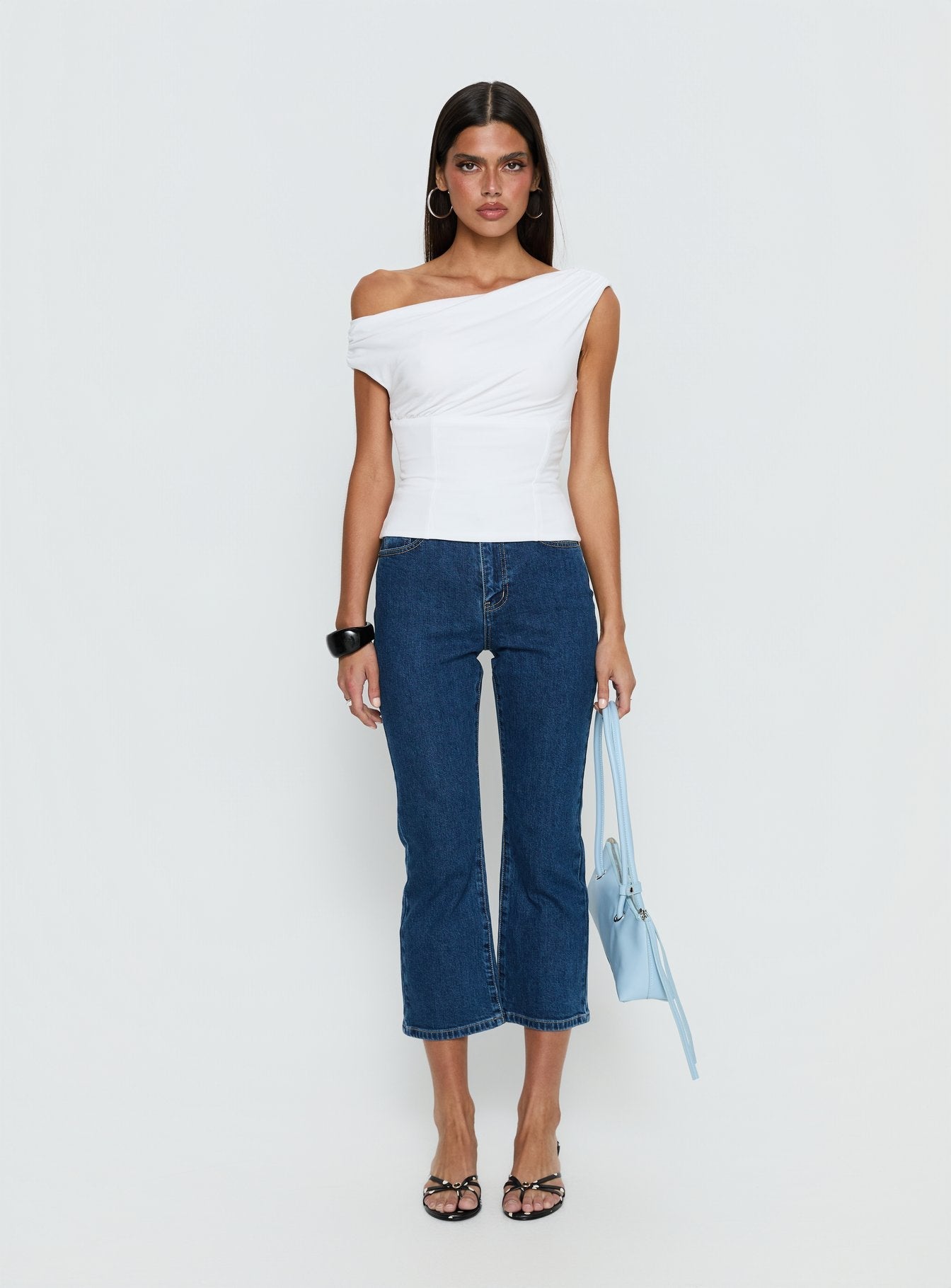 Cindee High Rise Cropped Jeans Mid Blue Wash women's denim jeans by Ellevoria