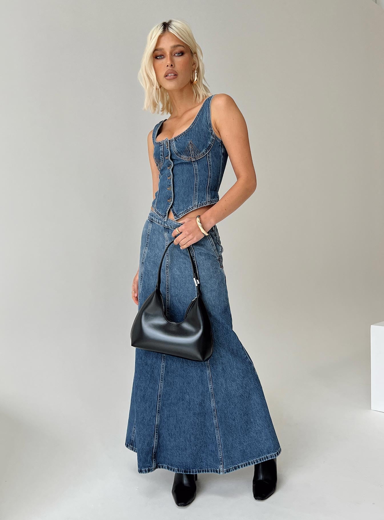 After Hours Corset Top Denim women's two piece set by Ellevoria