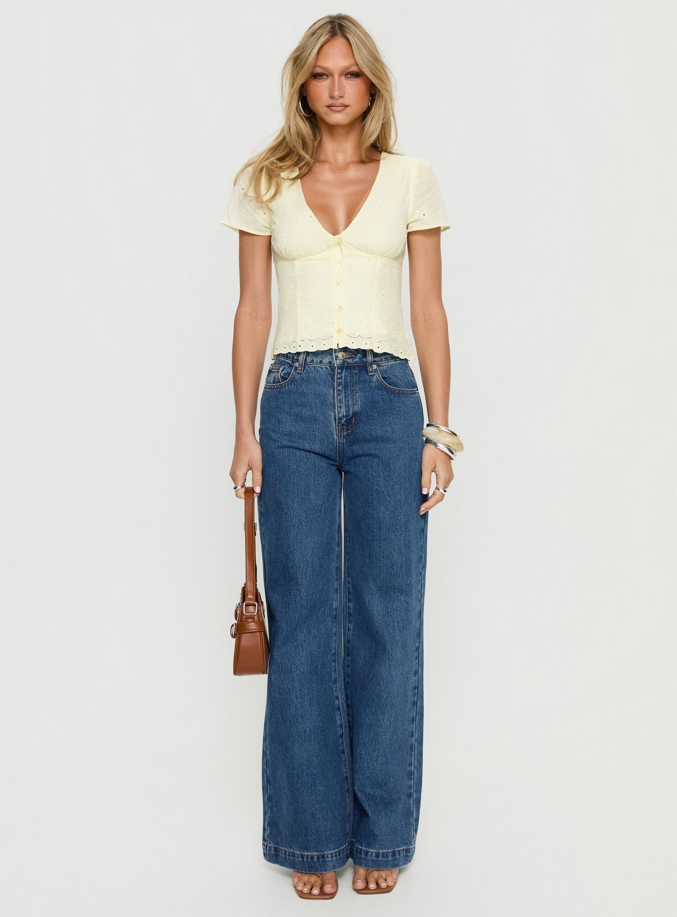 Goldie High Rise Wide Leg Jeans Mid Blue Wash women's denim jeans by Ellevoria
