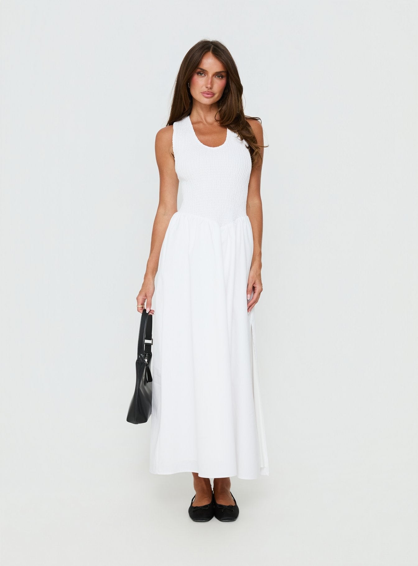 Highgate Drop Waist Pleat Detail Maxi Dress White - women's maxi dress by Ellevoria - view 7
