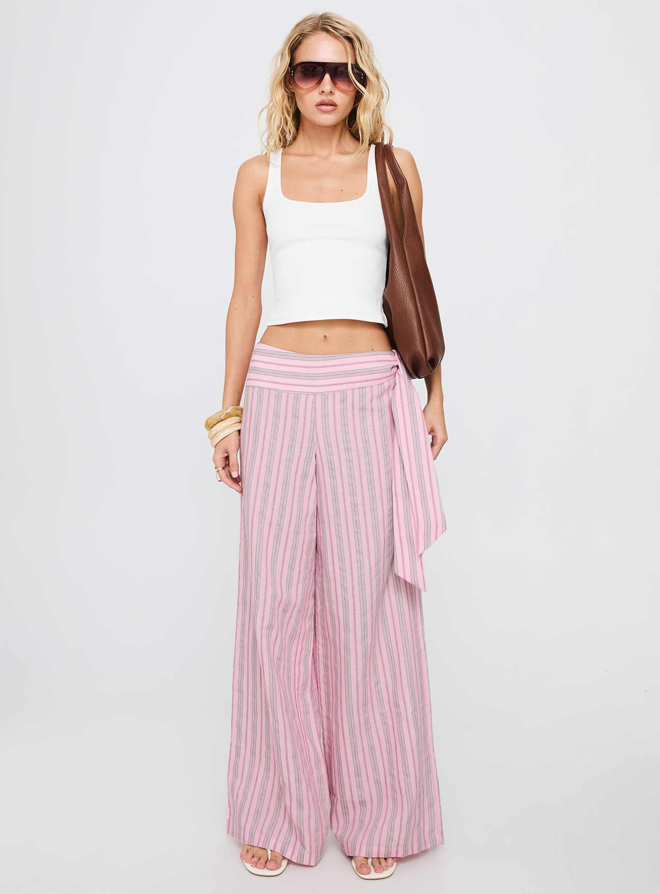 Wave Dancer Tie Pant Pink Stripe - loose fit women's bottoms by Ellevoria