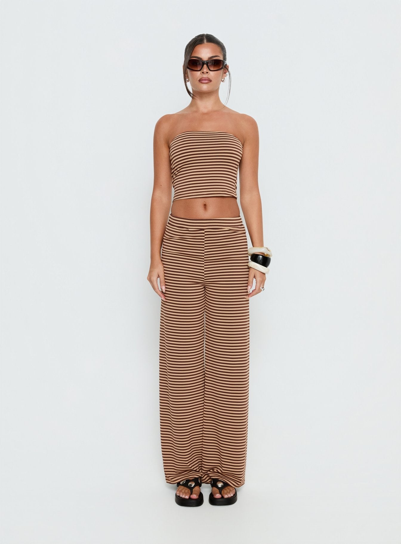 Timora Pants Brown Stripe women's pant set by Ellevoria