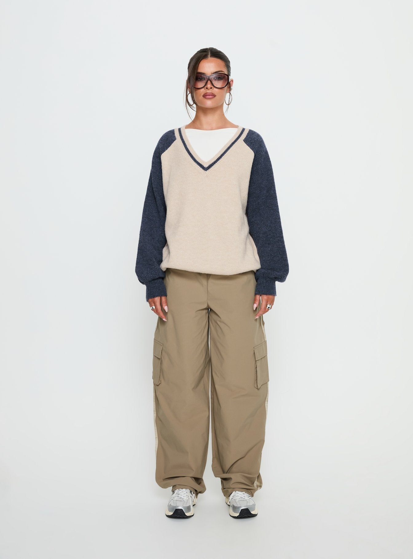 Adana V Neck Graphic Knit Sweater Multi women's sweater by Ellevoria