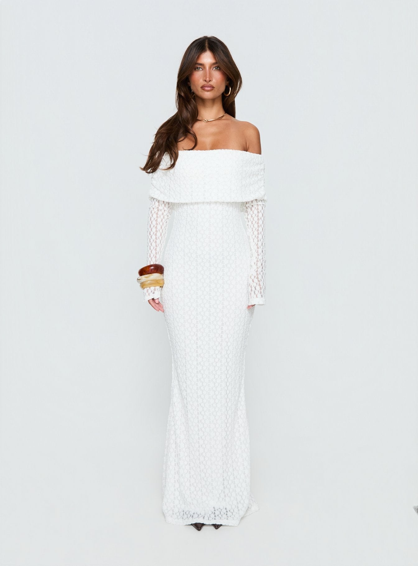 Sofenna Long Sleeve Off Shoulder Maxi Dress White - women's maxi dress by Ellevoria - view 7