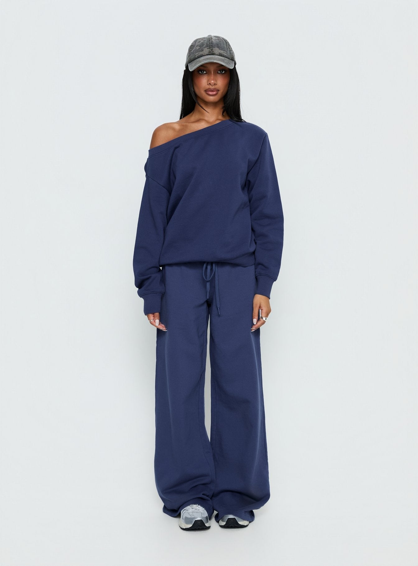 Wellness Off the Shoulder Jumper Navy women's sweater by Ellevoria