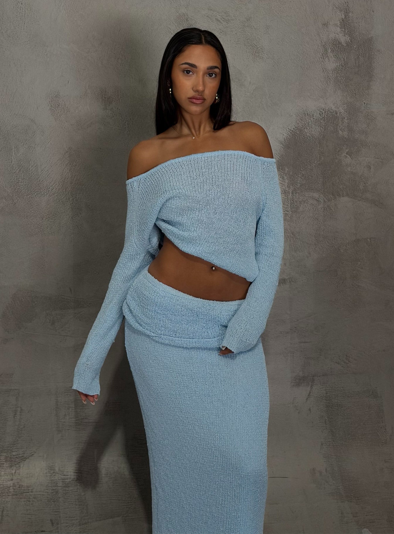 Ravira Wide Neck Knit Sweater Blue women's sweater by Ellevoria