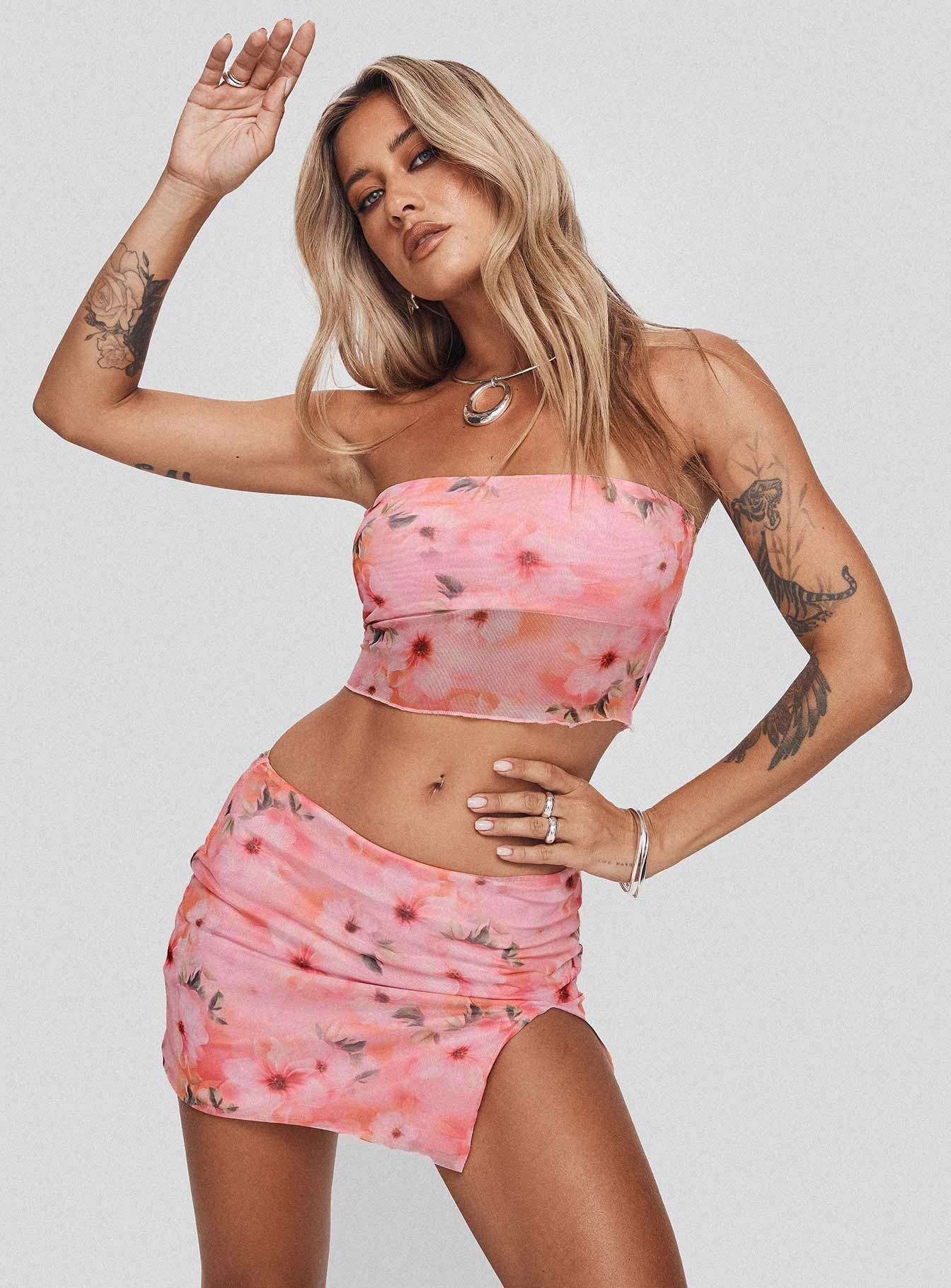 Corella Set Digital Pink Floral women's skirt set by Ellevoria