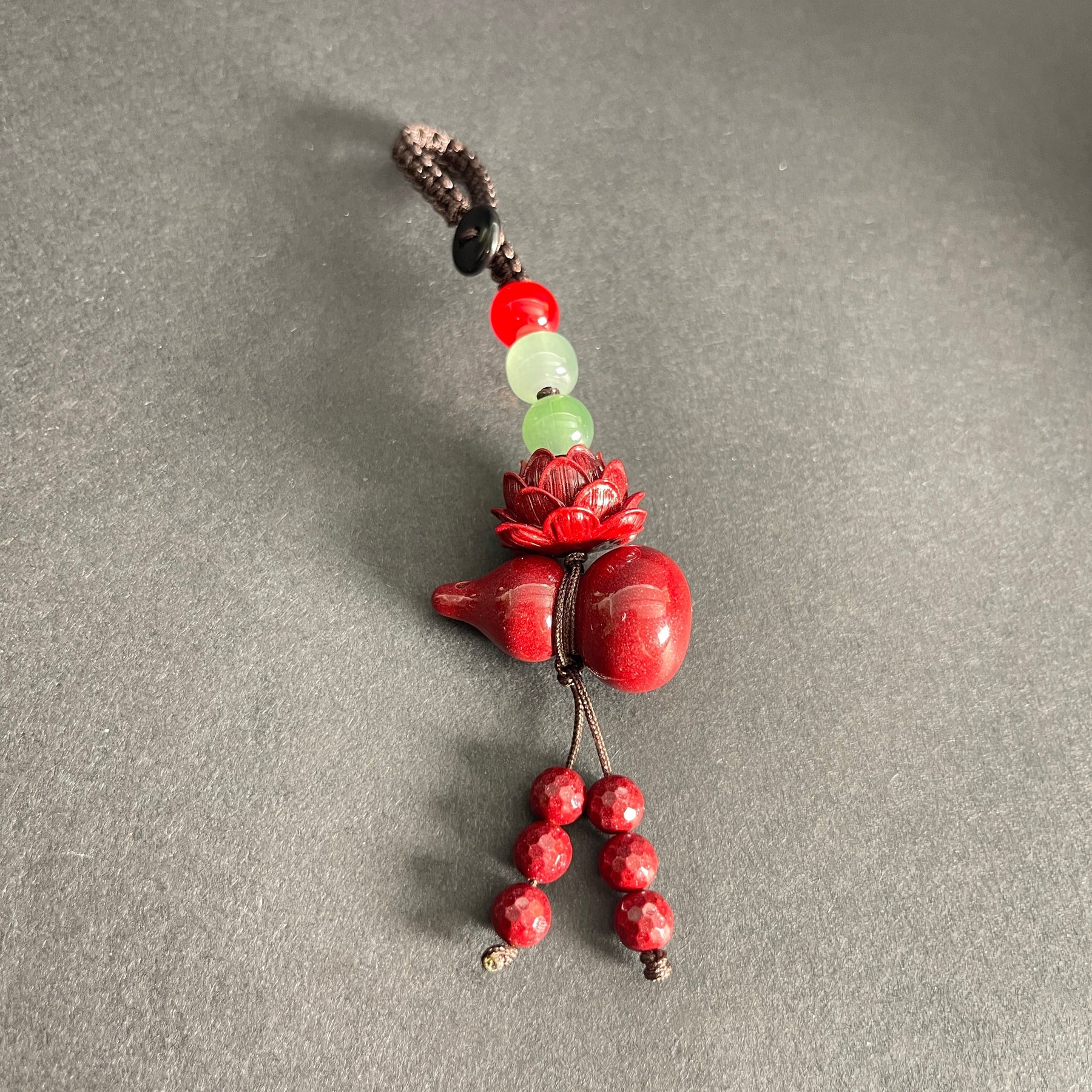 Lotus & Gourd Cinnabar Car Charm
