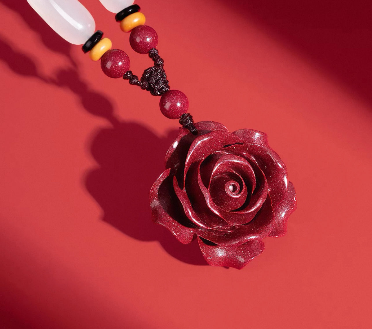 Cinnabar Rose Pendant Necklace - Bold Red Statement Necklace, Handcrafted Jewelry Gift for Women