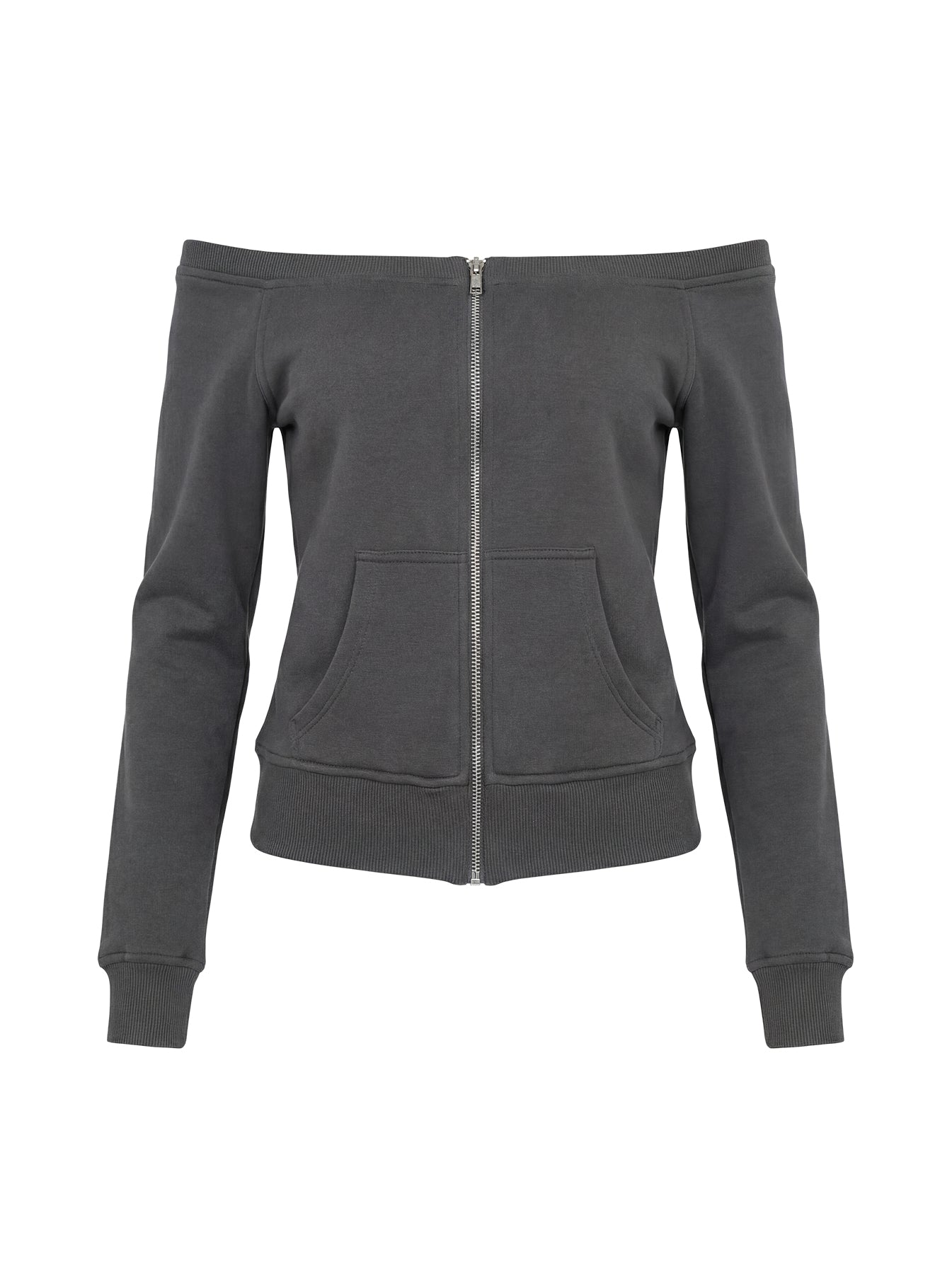 Airazo Off Shoulder Zip Through Jumper Grey women's sweater by Ellevoria