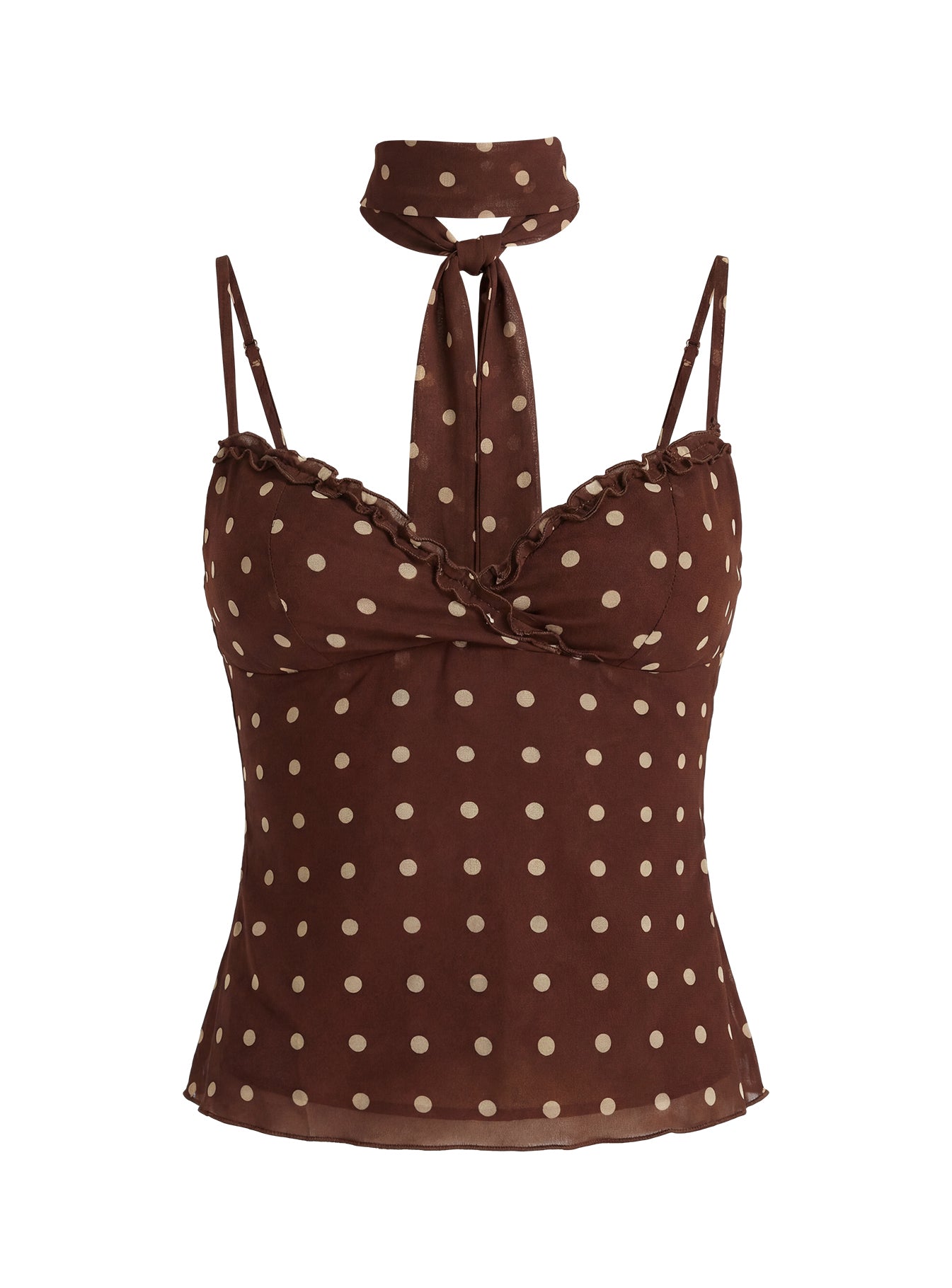 Mishy Scarf Detail Cami Top Brown Polka Dot - women's top by Ellevoria - view 11