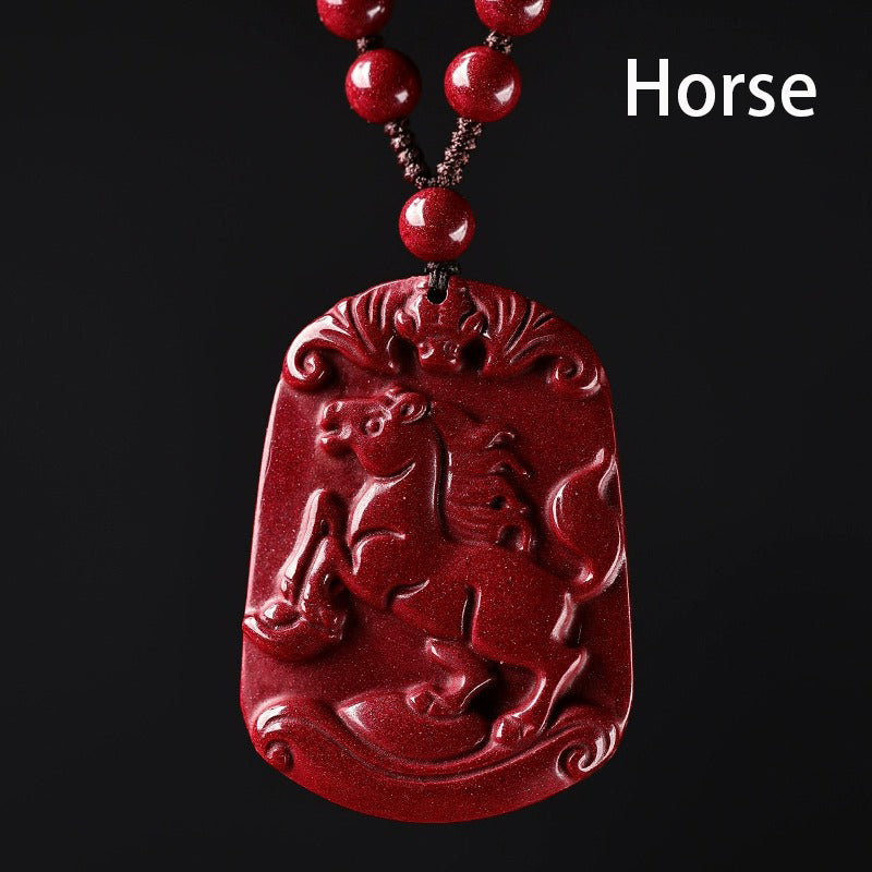 Hand-Carved Cinnabar Zodiac Pendants