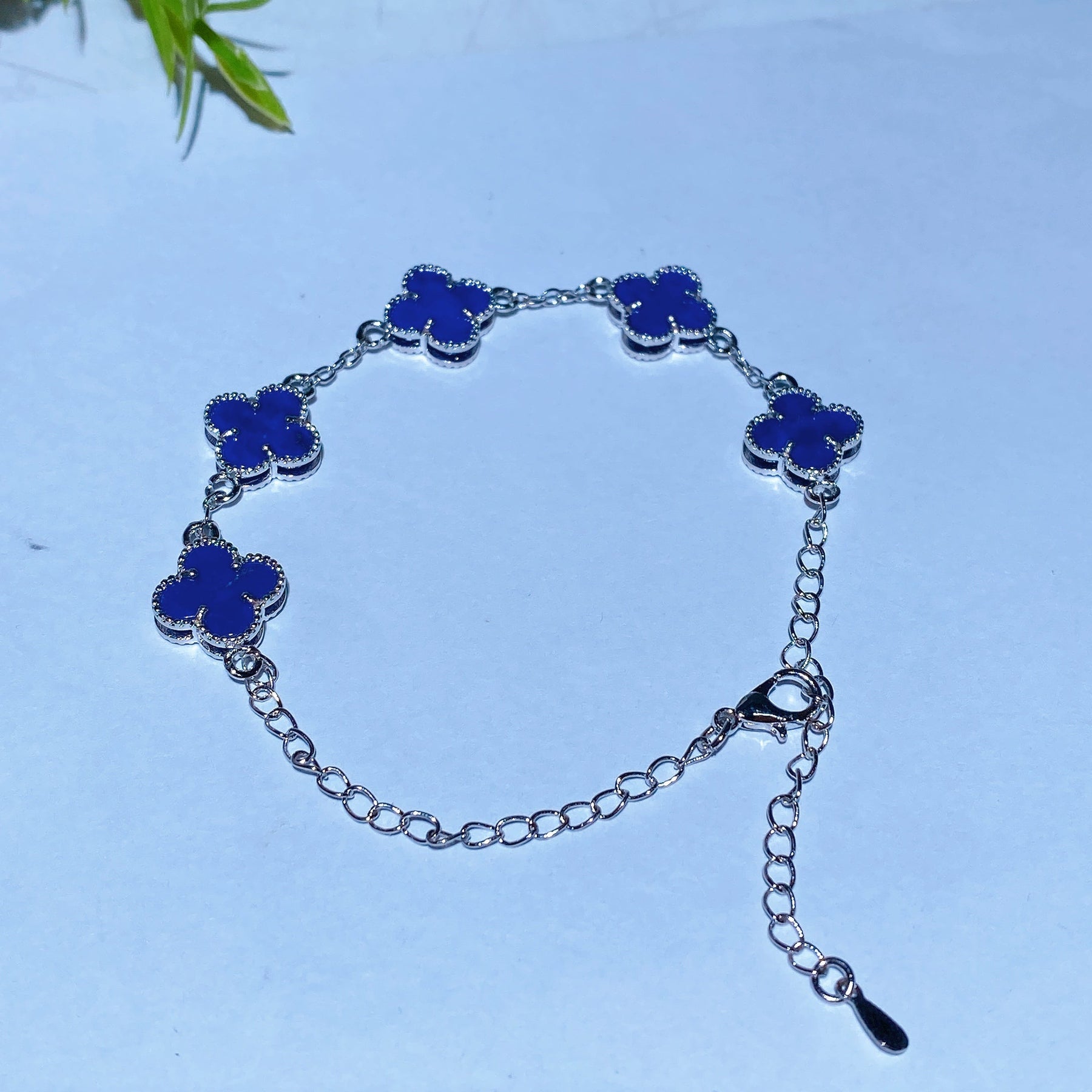 Copper Silver Plated Lapis Four Leaf Clover Bracelet