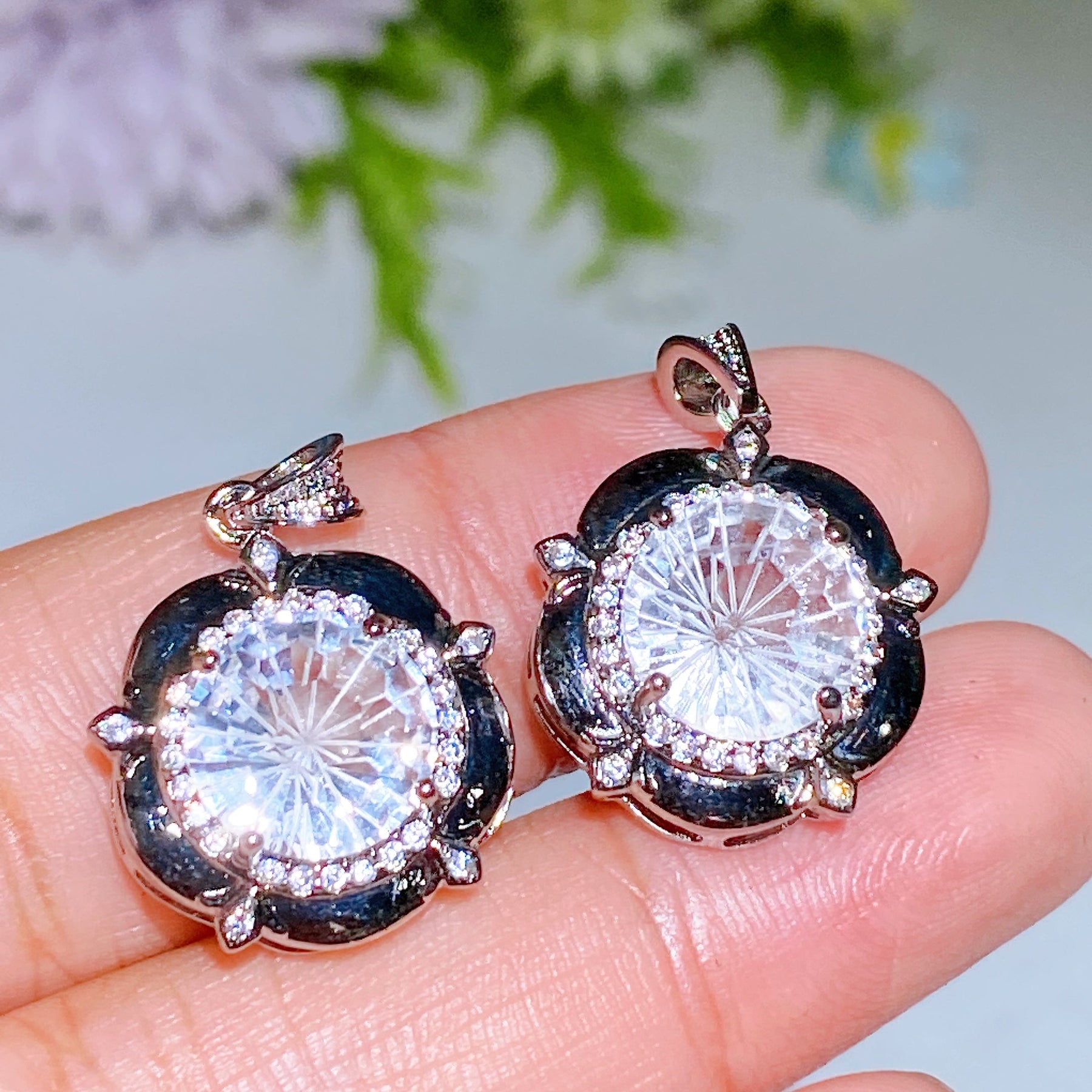 Copper Silver Plated Faceted Clear Quartz Pendant