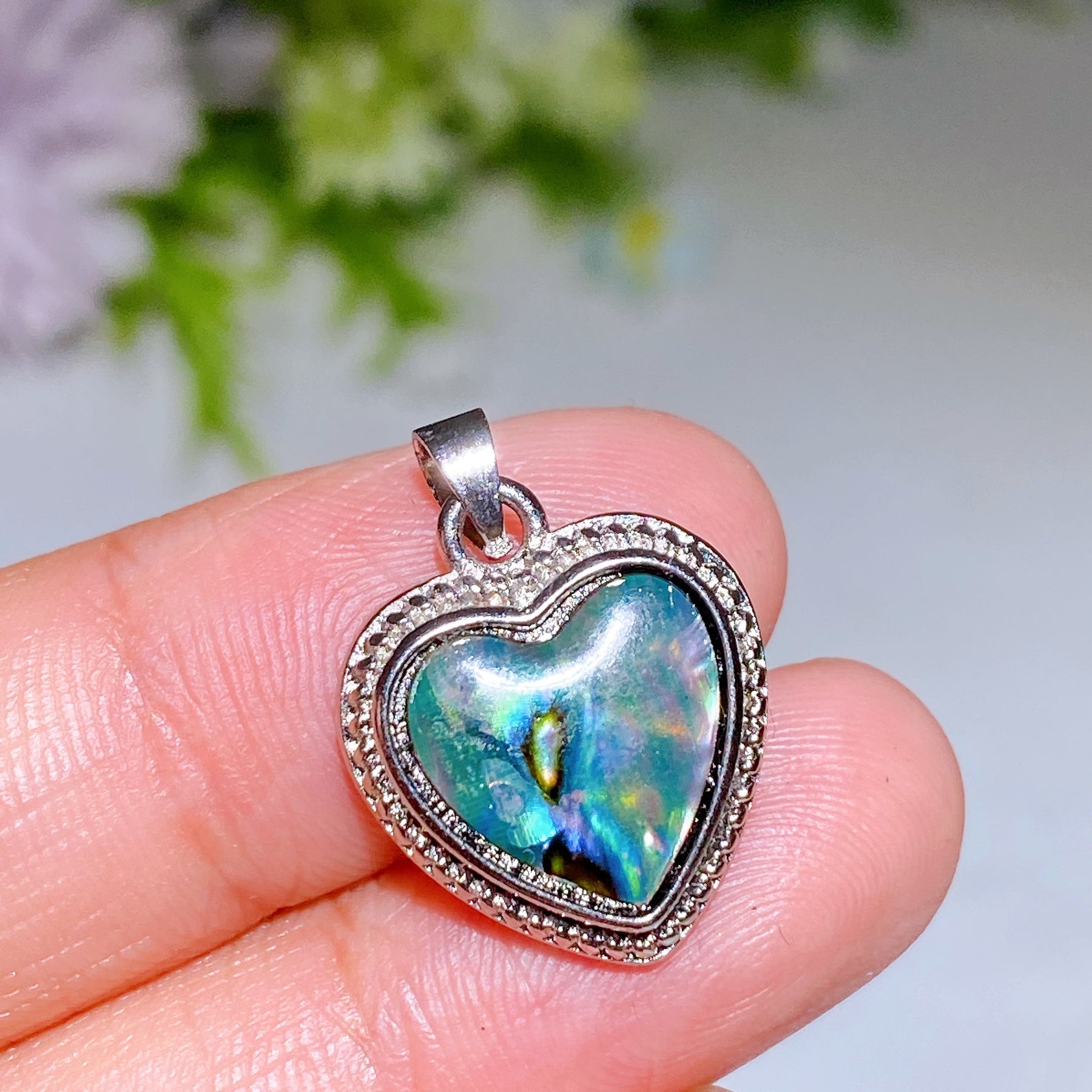 Copper Silver Plated Abalone Shell Heart Pendant