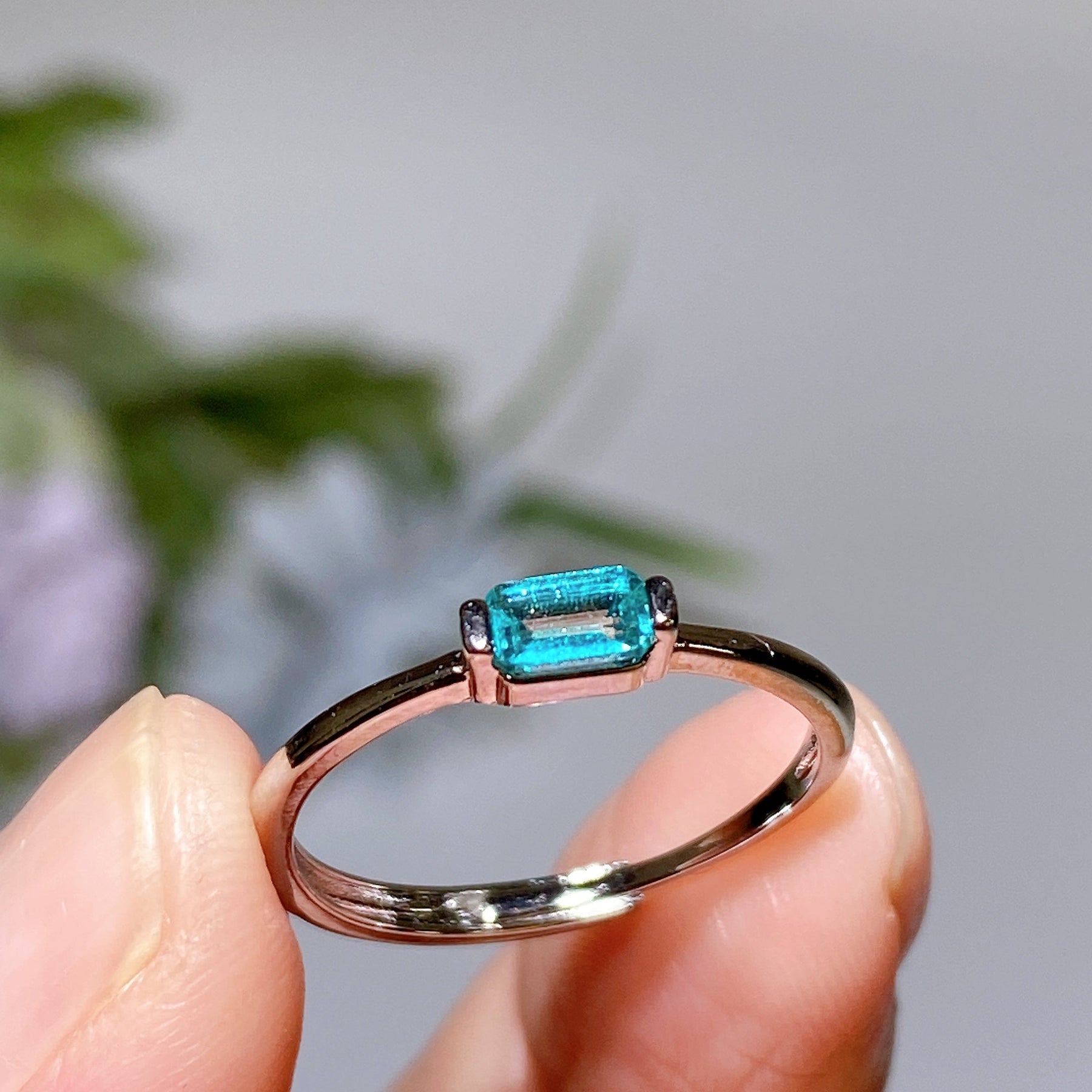 Copper Silver Plated Blue Topaz Ring