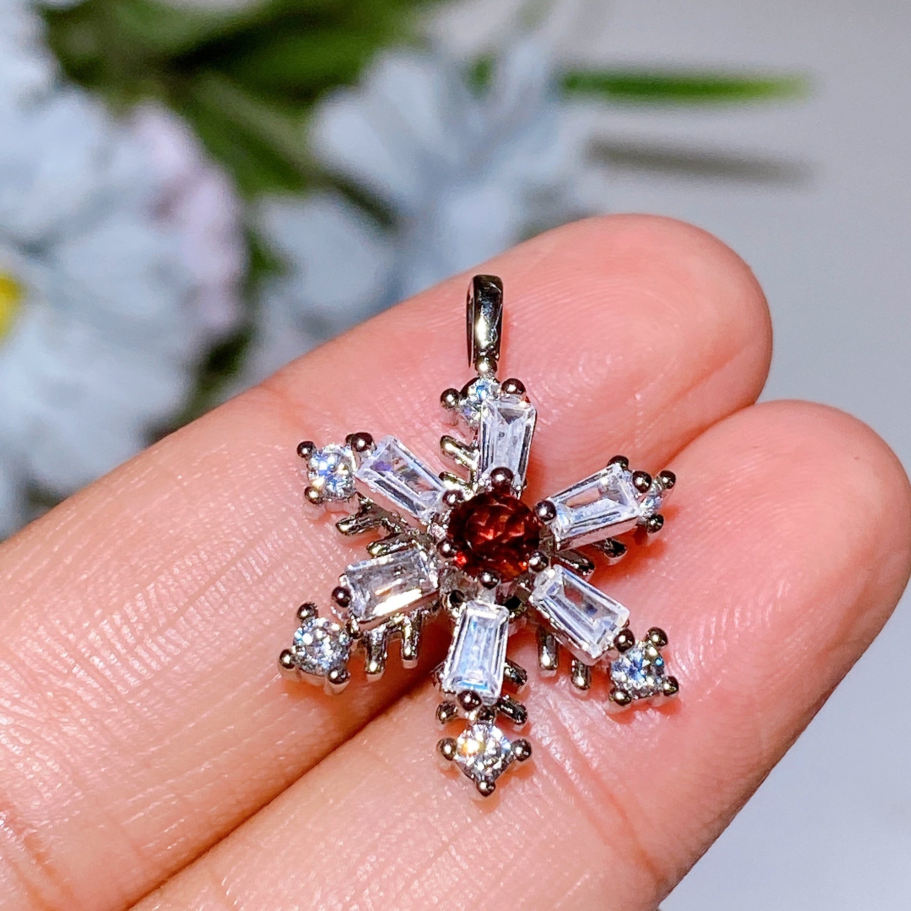Copper Silver Plated Spinning Snowflake Pendant