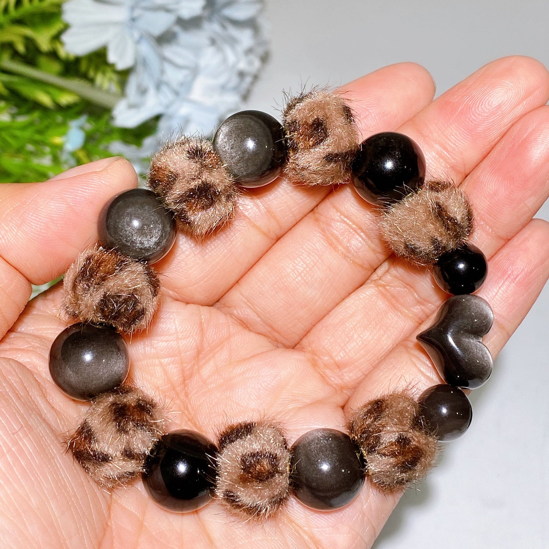 Crystal Bracelet with Fluffball Decor