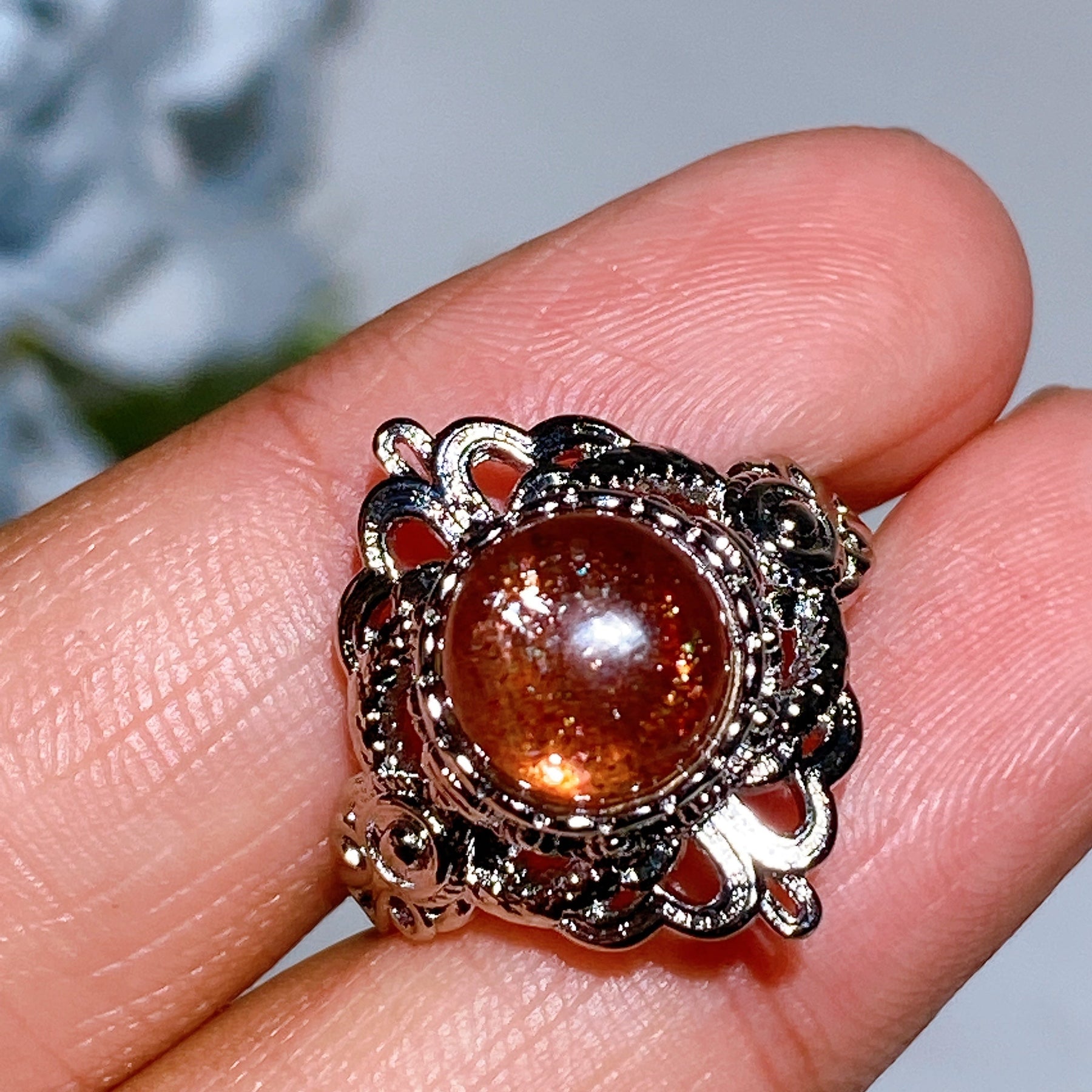 Copper Silver Plated Golden Sunstone Ring