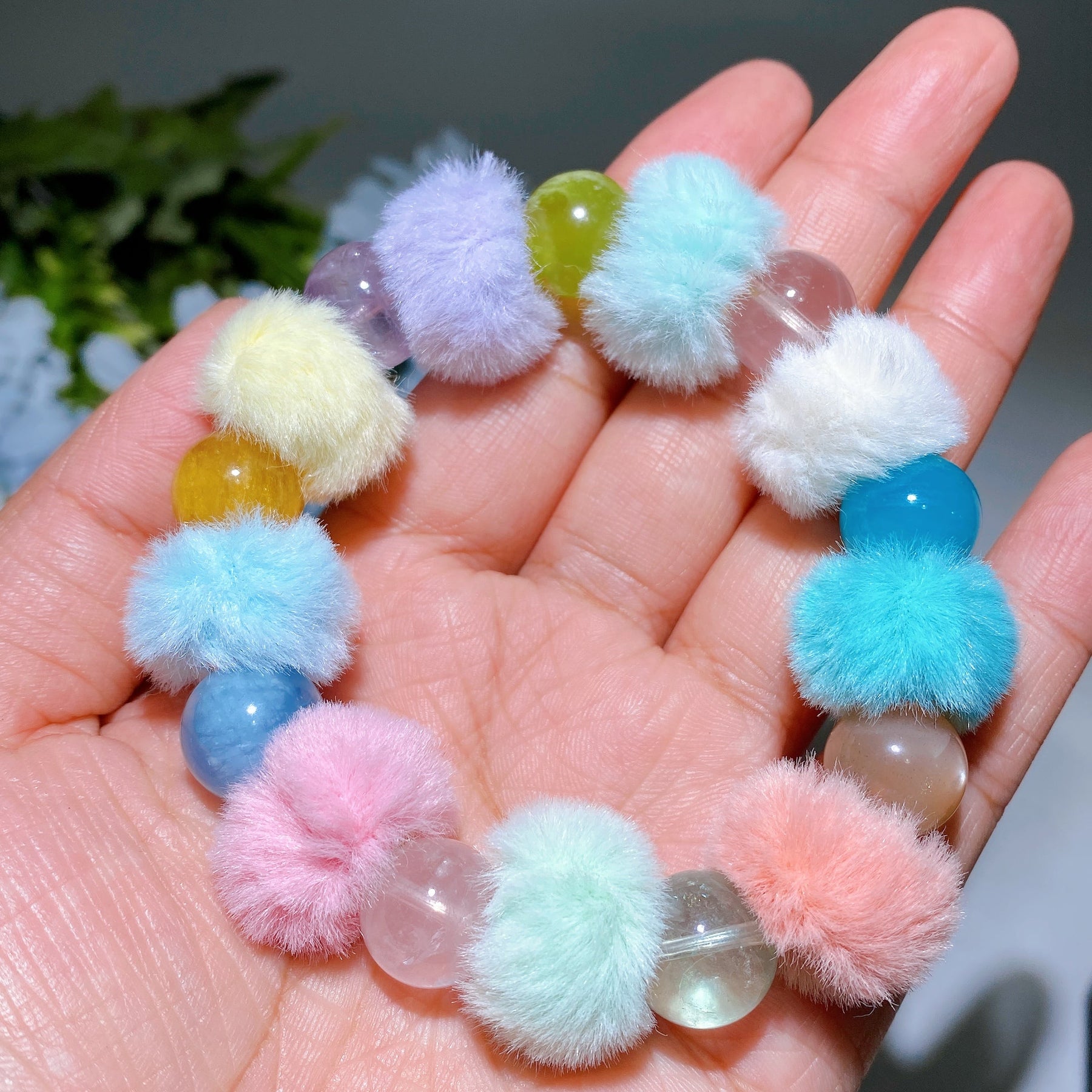 13mm Mixed Crystal Bracelet with Colorful Pompon