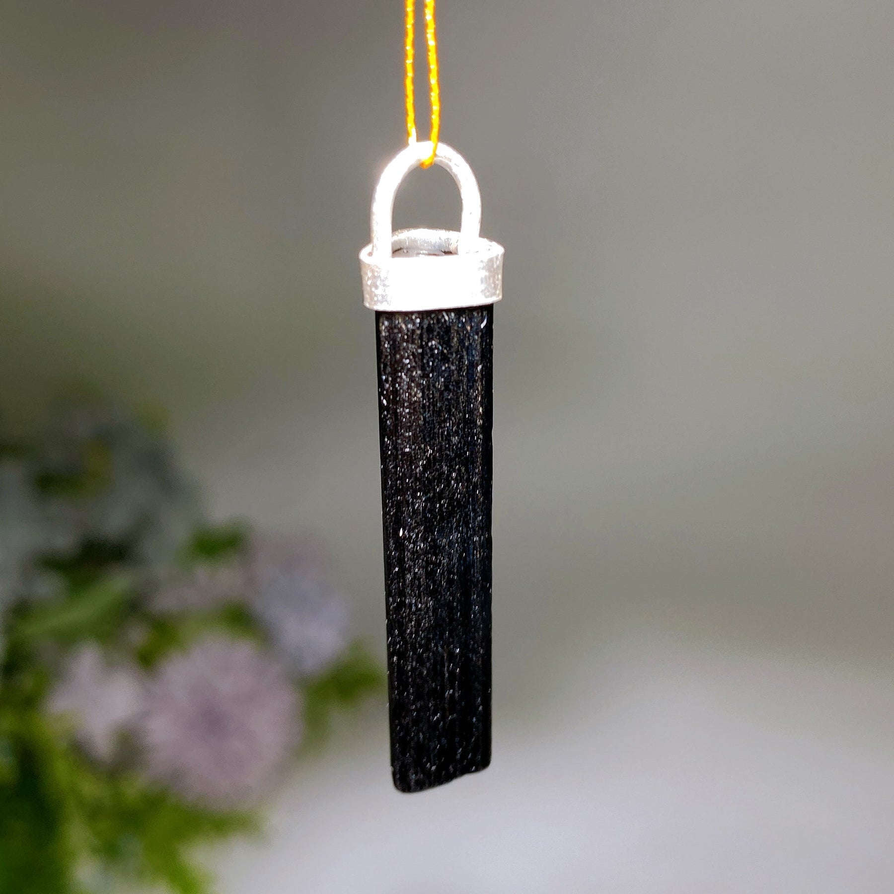 Sterling Silver Black Tourmaline Stick Pendant