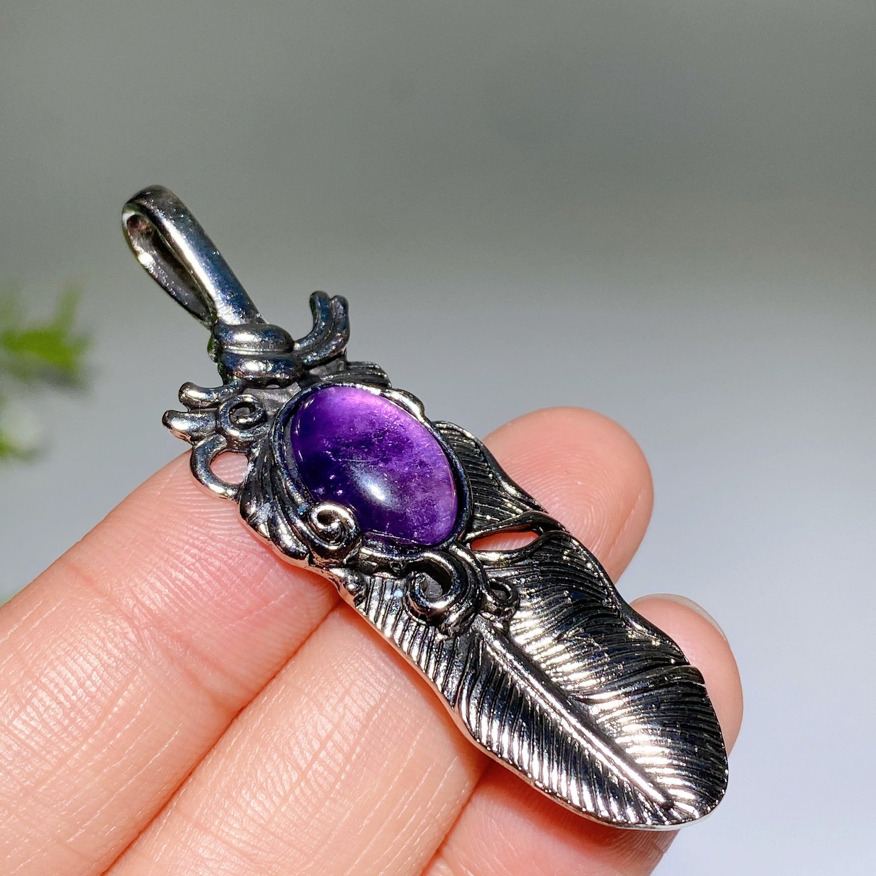 Crystal Metal Feather Pendant